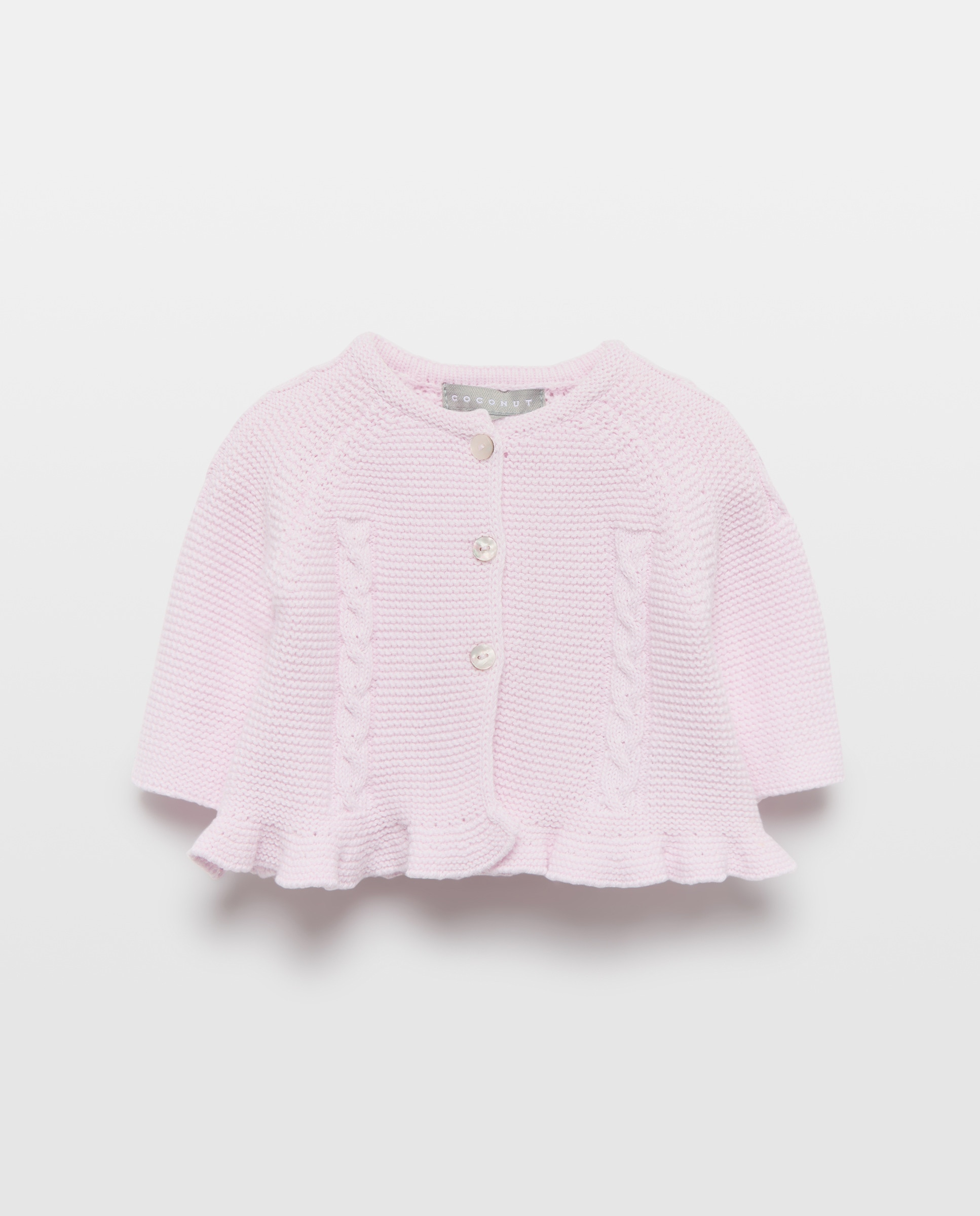 Imagem 0 de Casaco de Tricot de Bebé com Fantasia de Trança à Frente e Folho na Parte Inferior