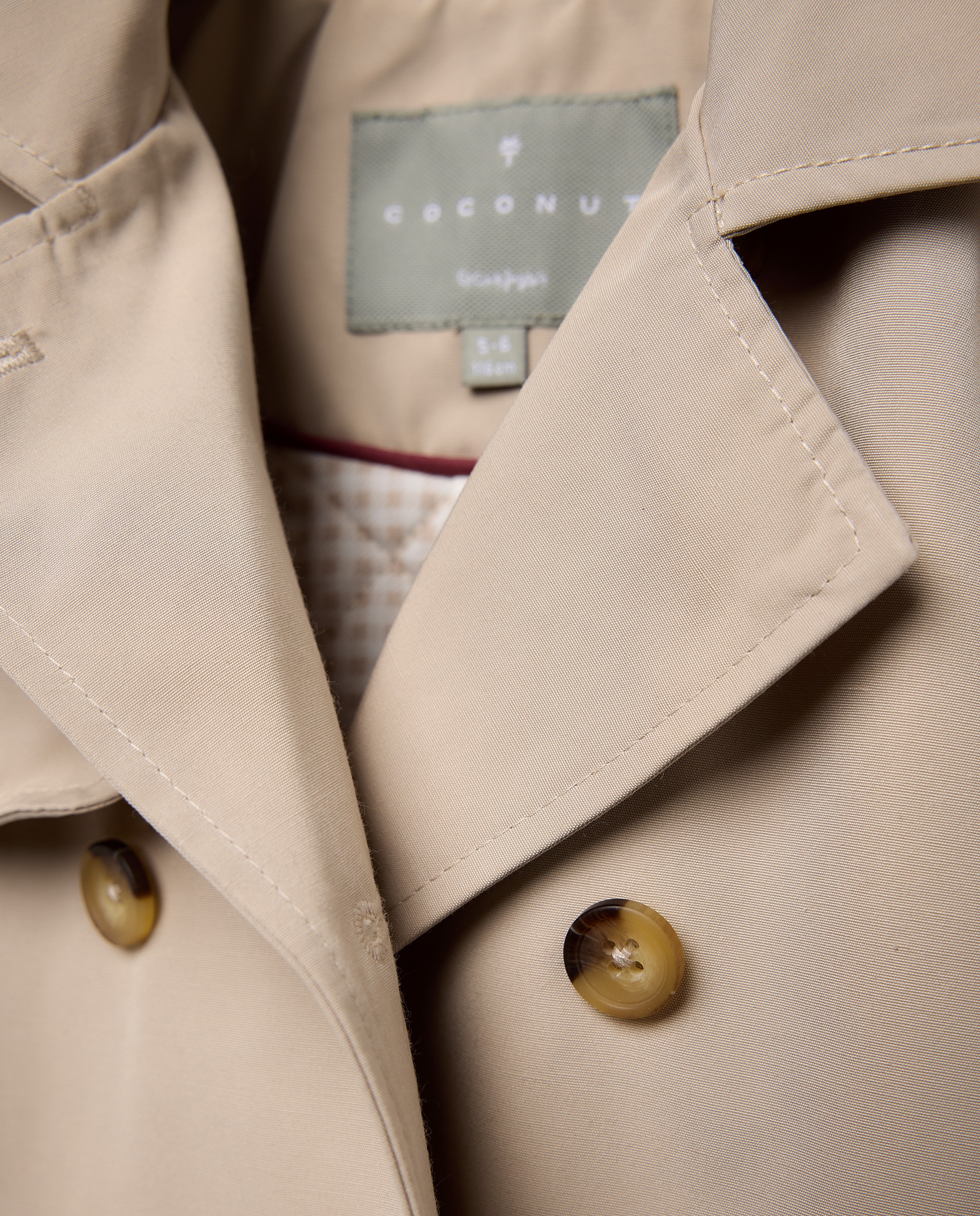 Impermeável com Cinto Interior e Quadrados Vichy Bege-6