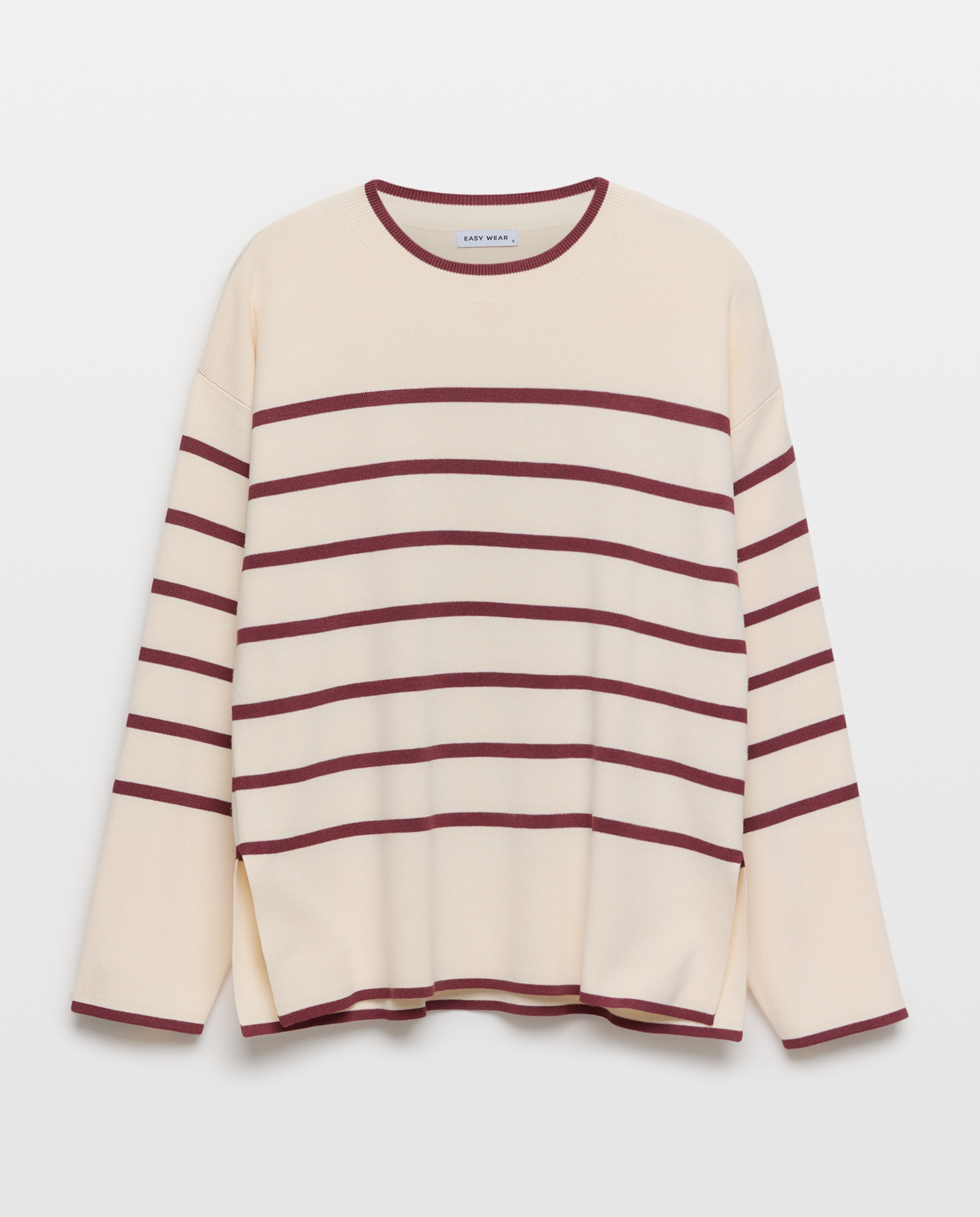 Camisola de Malha às Riscas com Aberturas e Decote Redondo Vermelho-5