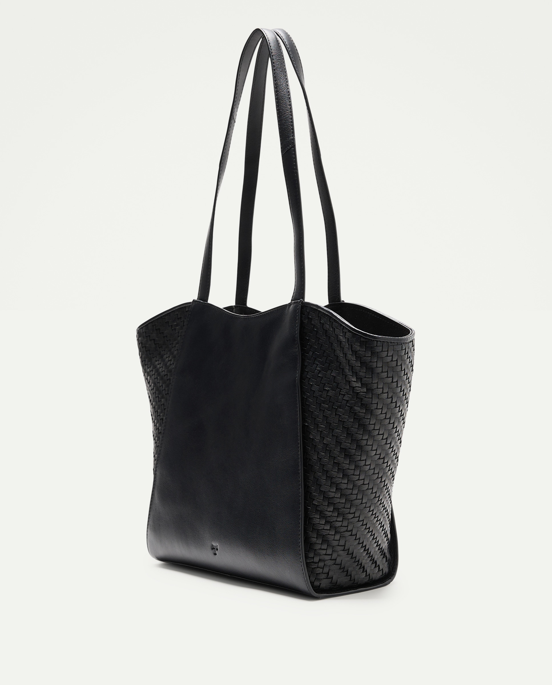 Mala Shopper em Pele com Lados Entrançados Castanho-2