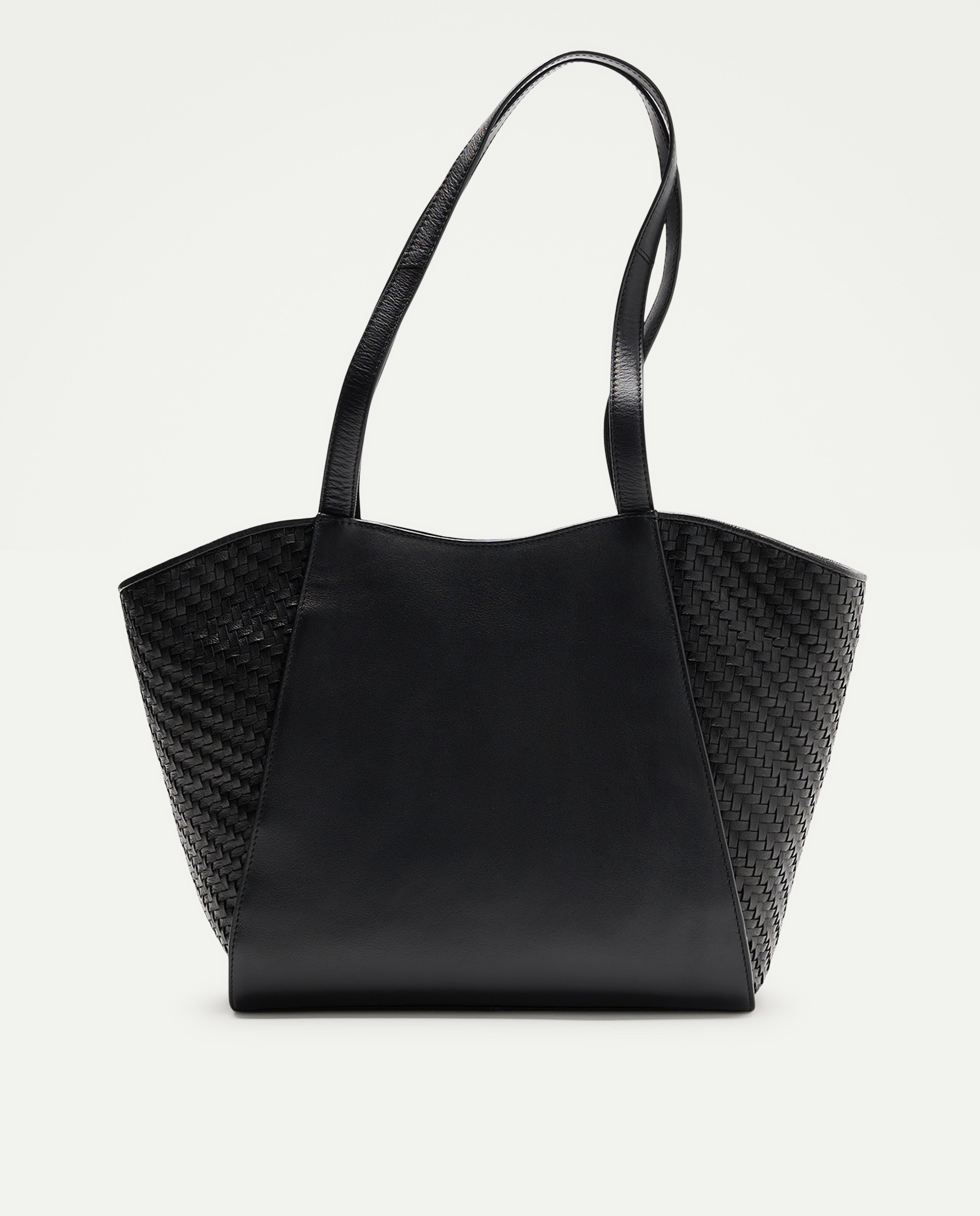 Mala Shopper em Pele com Lados Entrançados Castanho-1