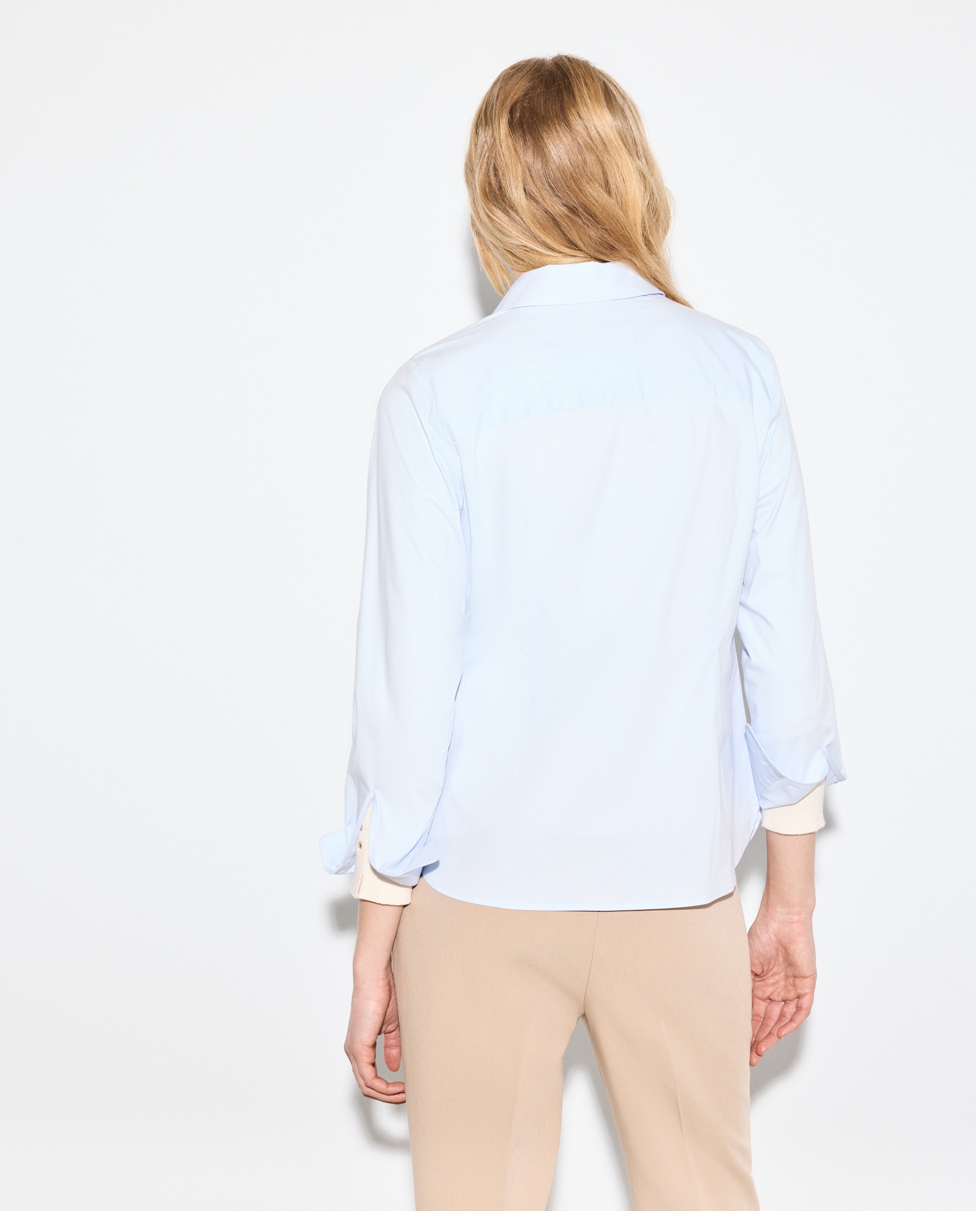 Blusa com Manga Comprida e em Popelina Azul-claro-3