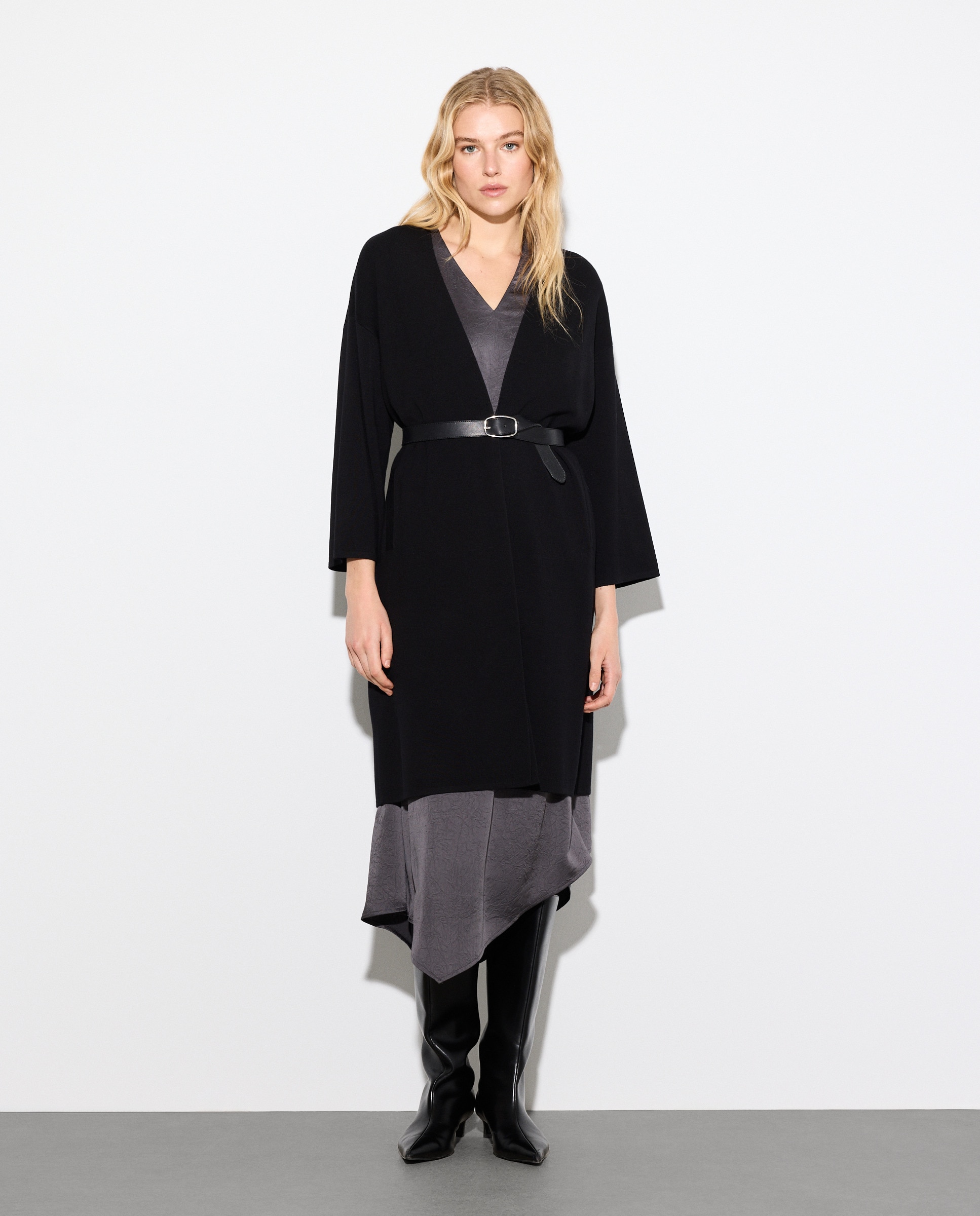 Sobretudo comprido com lapela Bordeaux-1