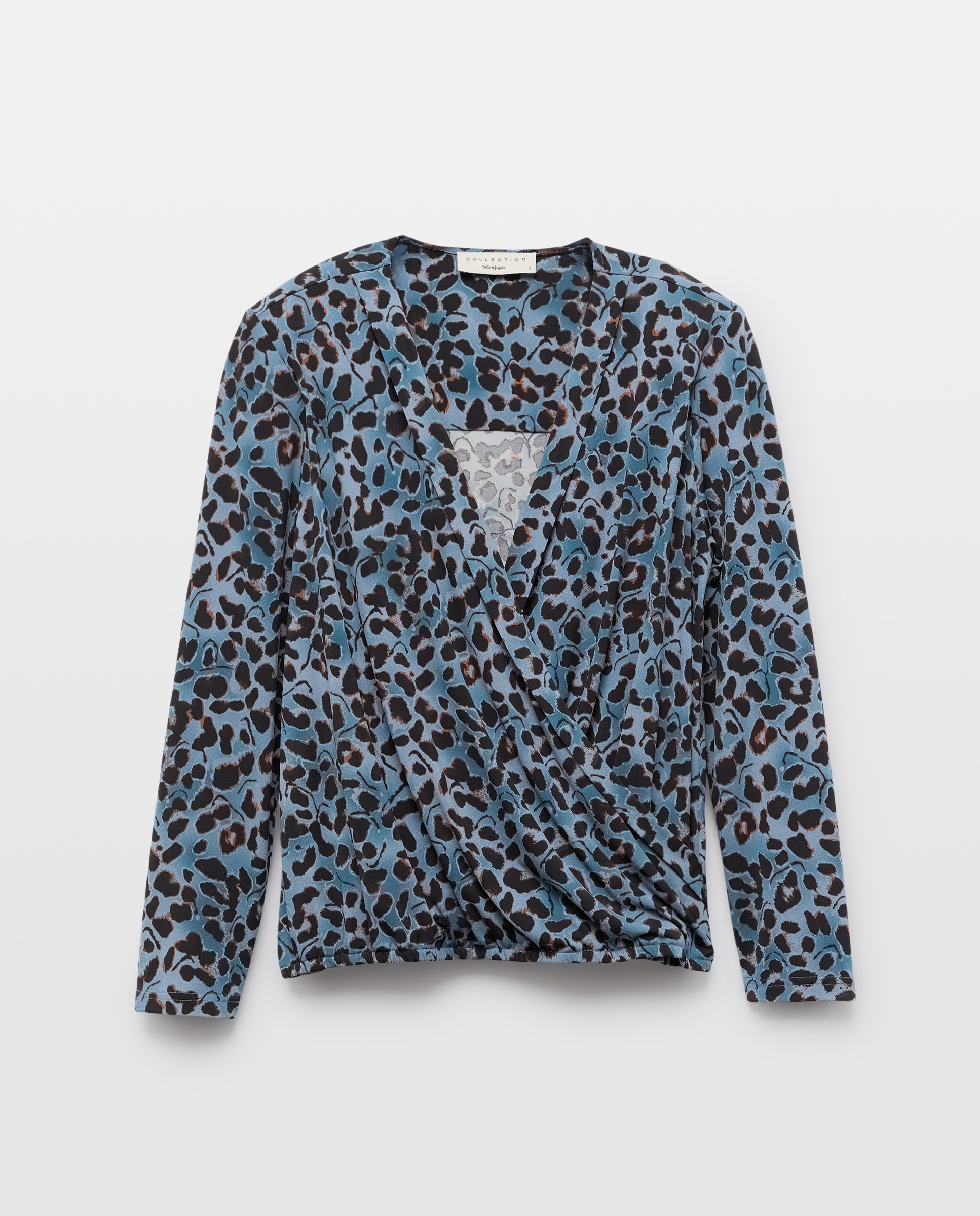 Camisola de Manga Comprida Cruzada com Animal Print Azul-5