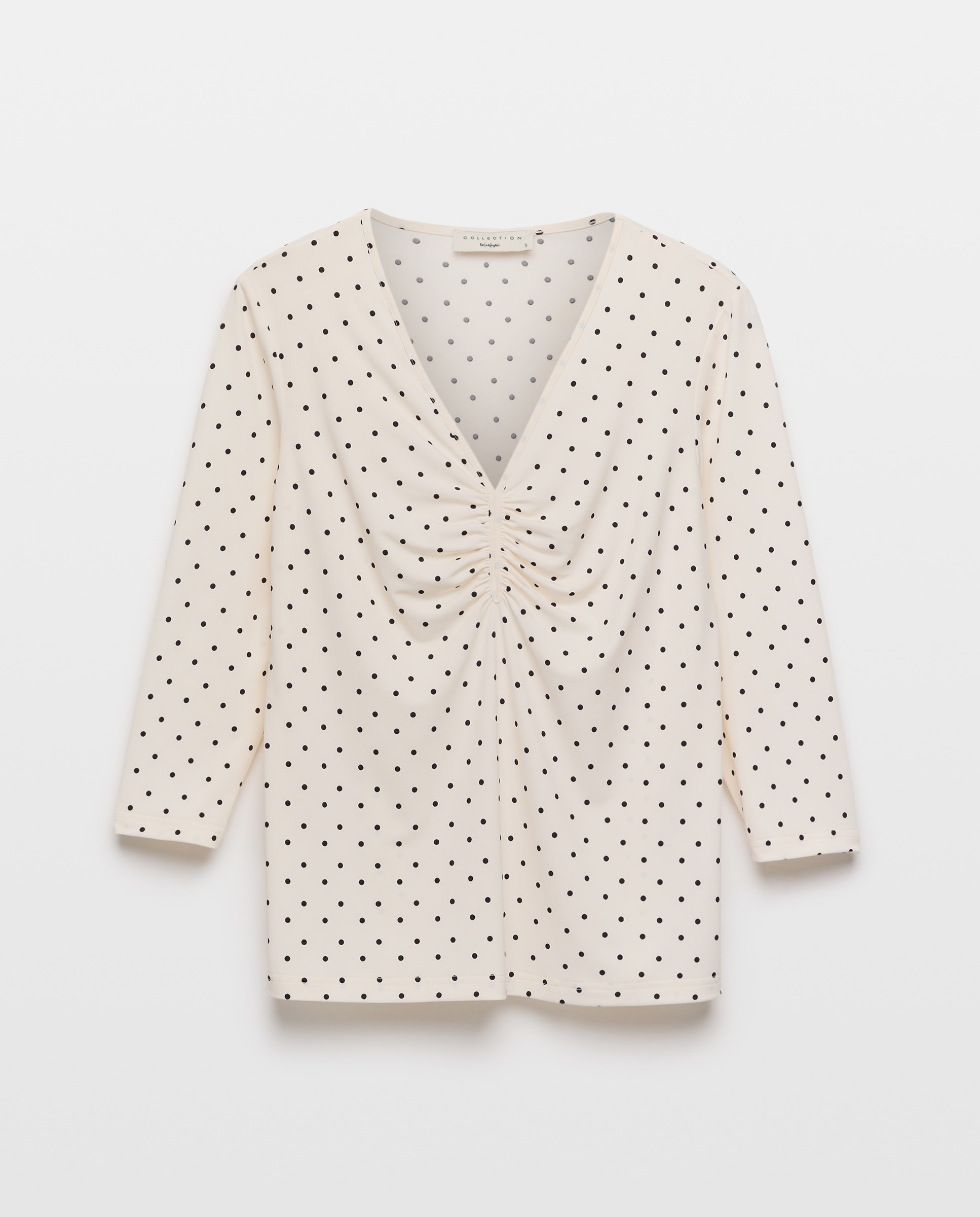 T-shirt com Franzido no Peito e Estampado às Bolinhas Branco-4