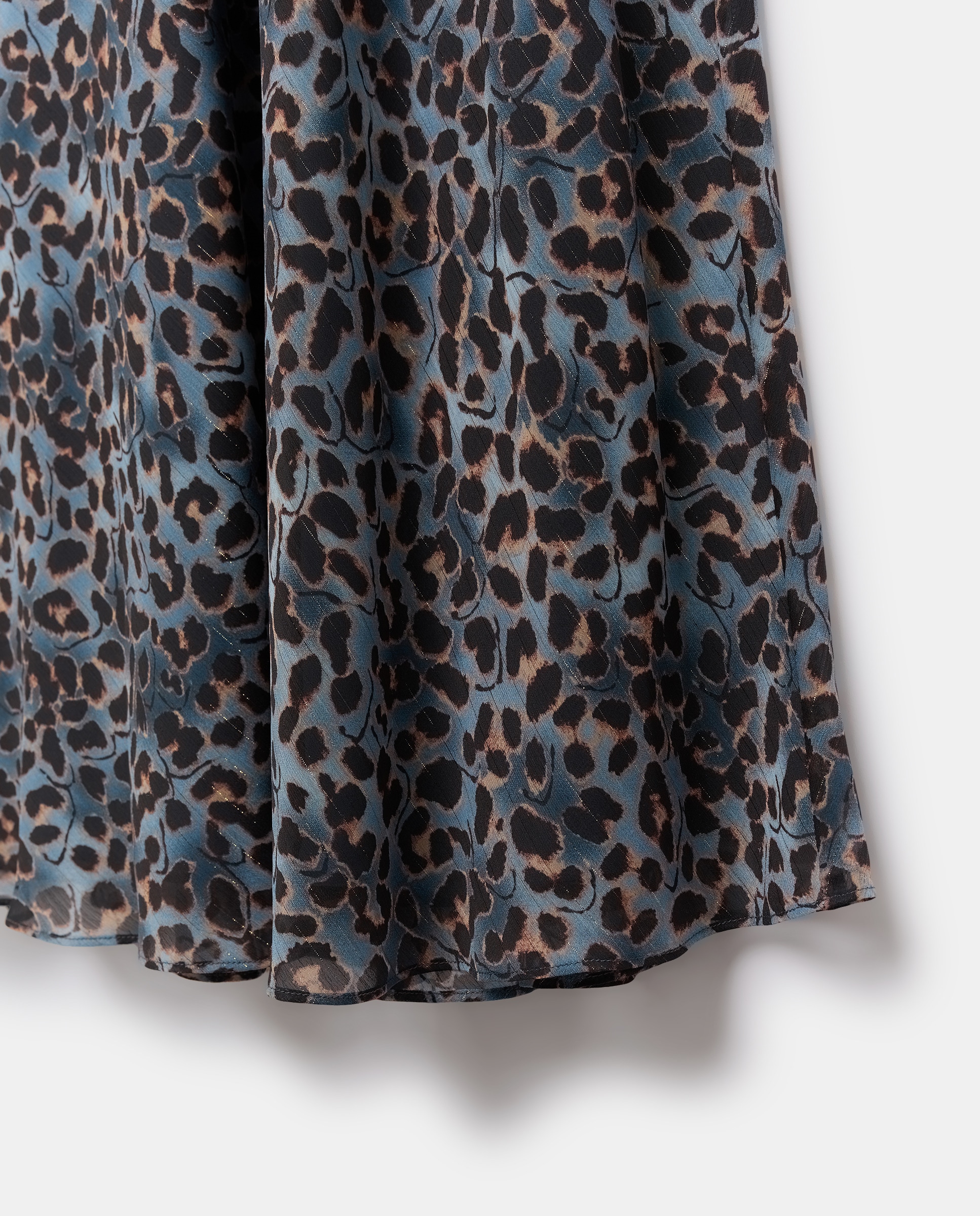 Saia de Animal Print com Fio Metalizado Azul-5