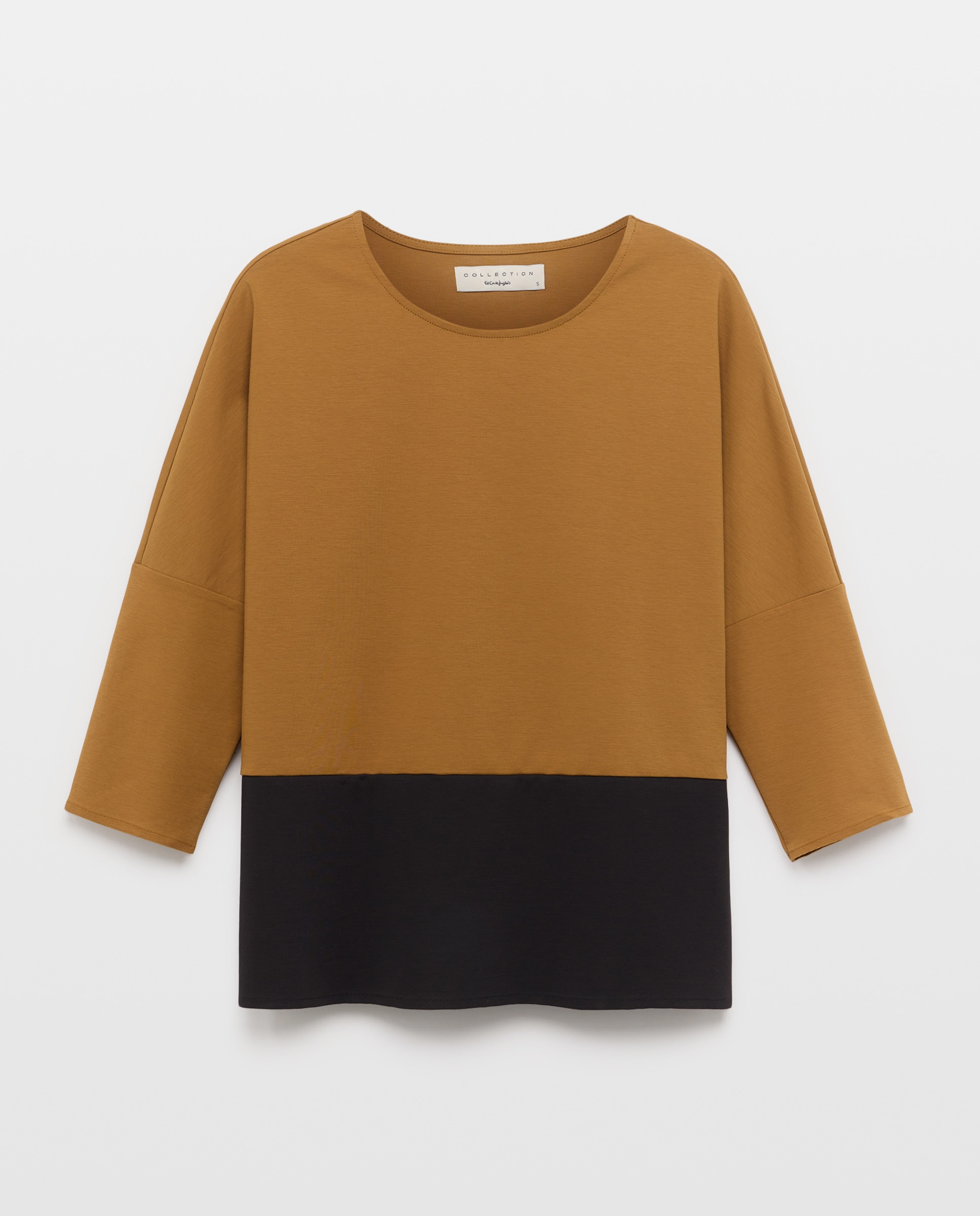 T-shirt com Decote Redondo e Color Block 371 Óleo-5