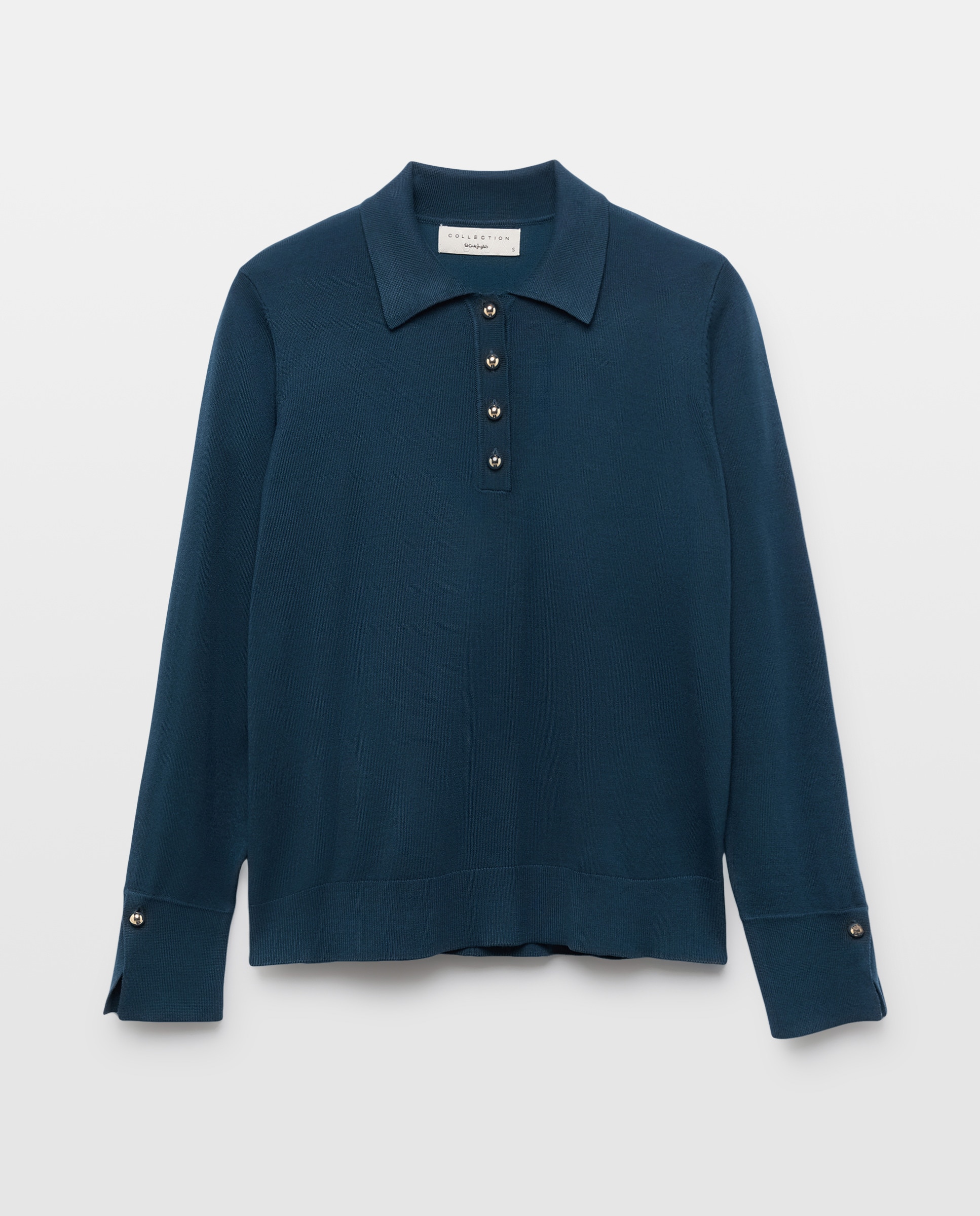Camisola de Malha com Colarinho de Polo e Botões Grandes Azul-escuro-5
