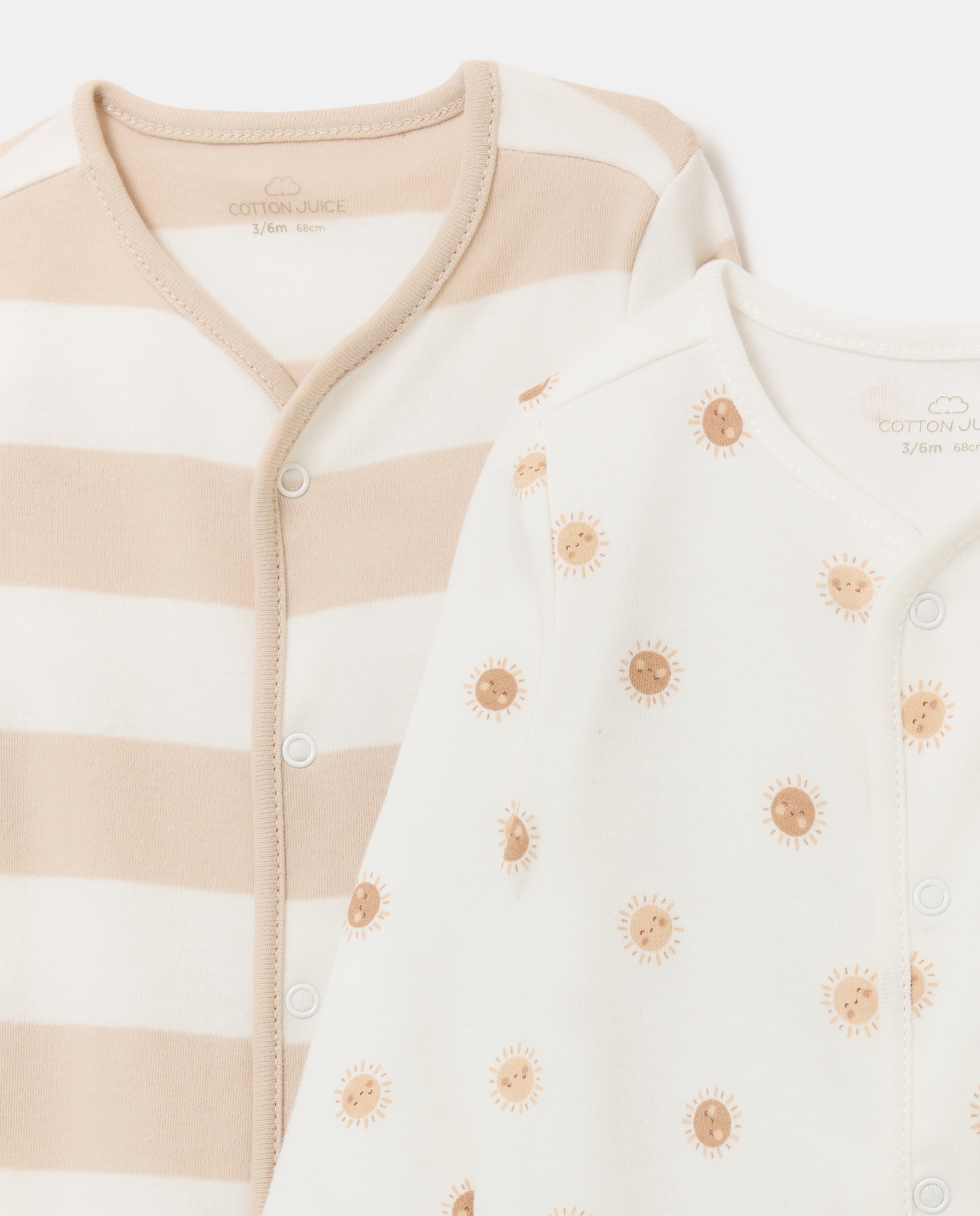 Pack de 2 Babygrows Compridos de Bebé Sois e Riscas Cotton Juice Castanho-3