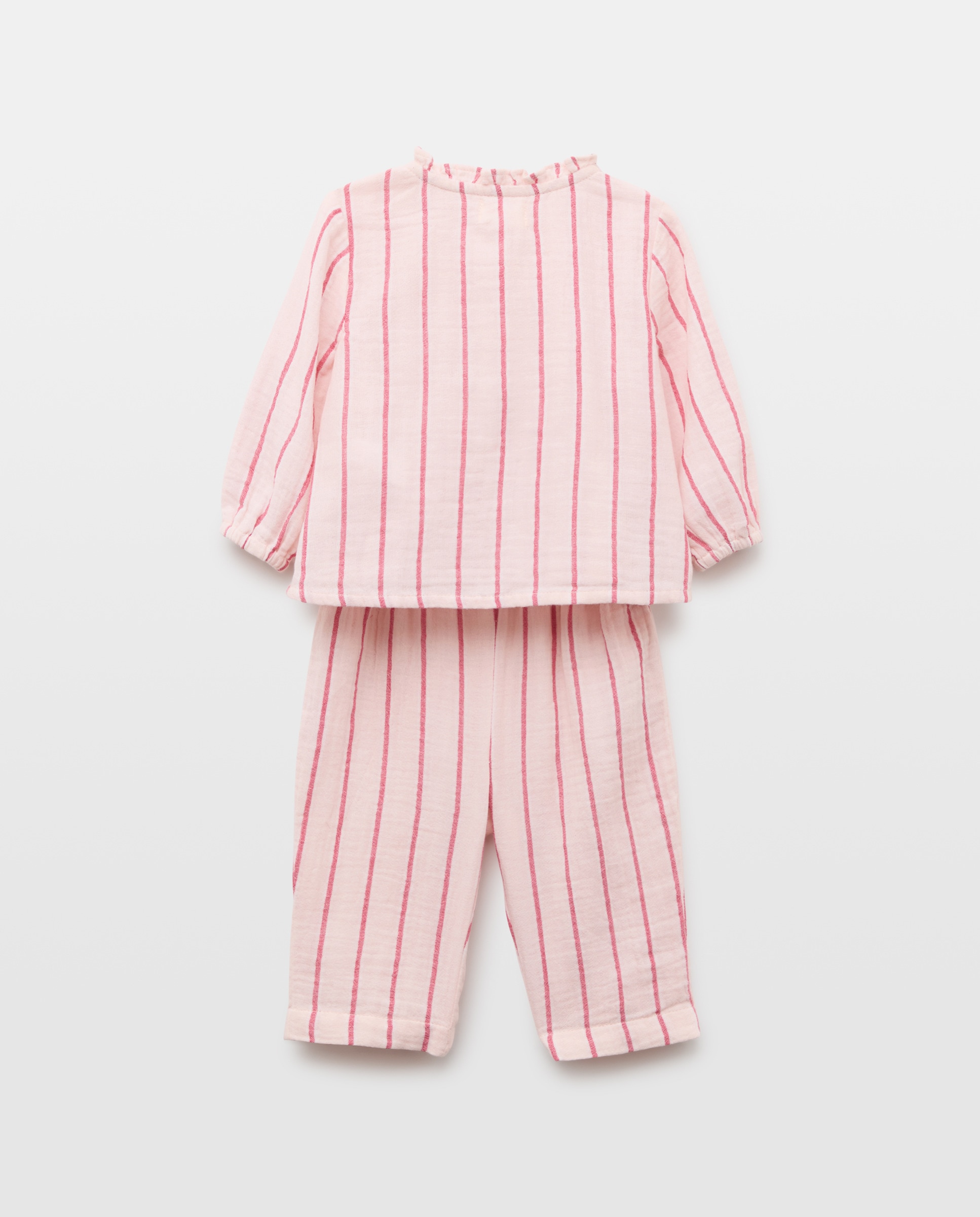 Pijama Completo Comprido de Bebé de Chiffon às Riscas Rosa-2