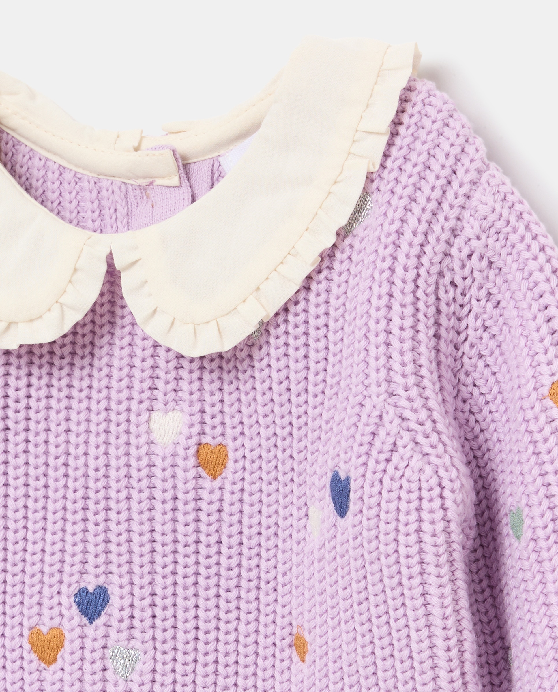 Camisola de Malha de Bebé com Gola Redonda e Bordado 282 Malva-3