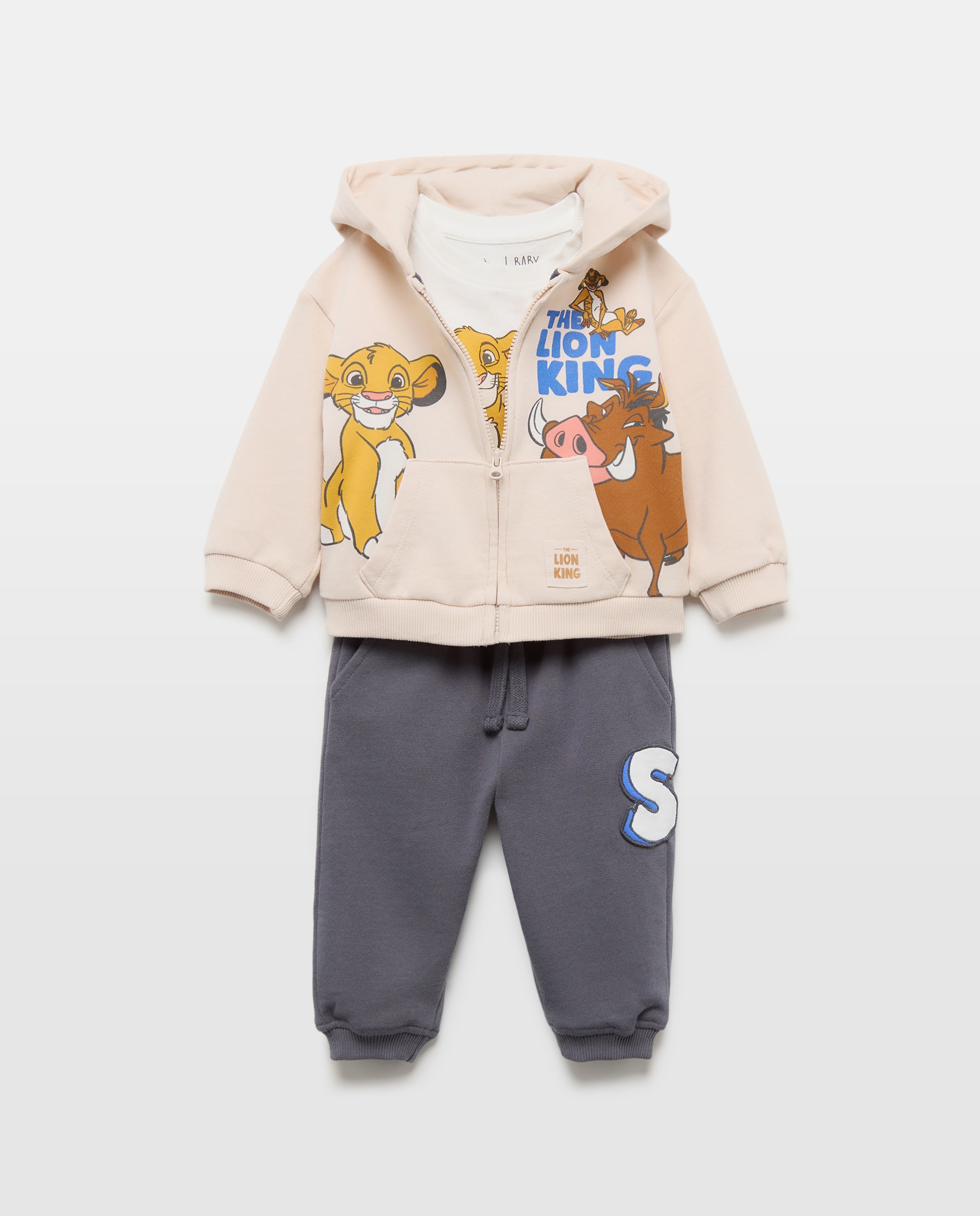 Imagem 0 de Conjunto de 3 Peças de Bebé com Estampado Snoopy: Sweatshirt Aberta e Calças de Felpa