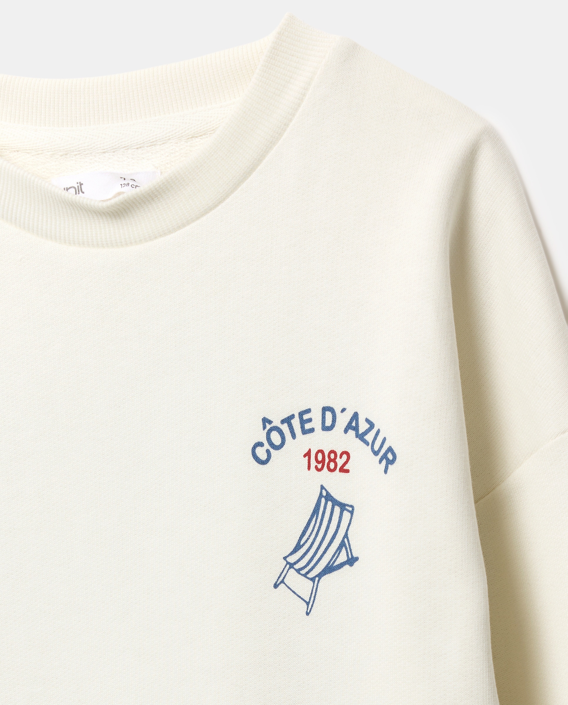 Sudadera de niño cuello caja estampada Blanco roto-3