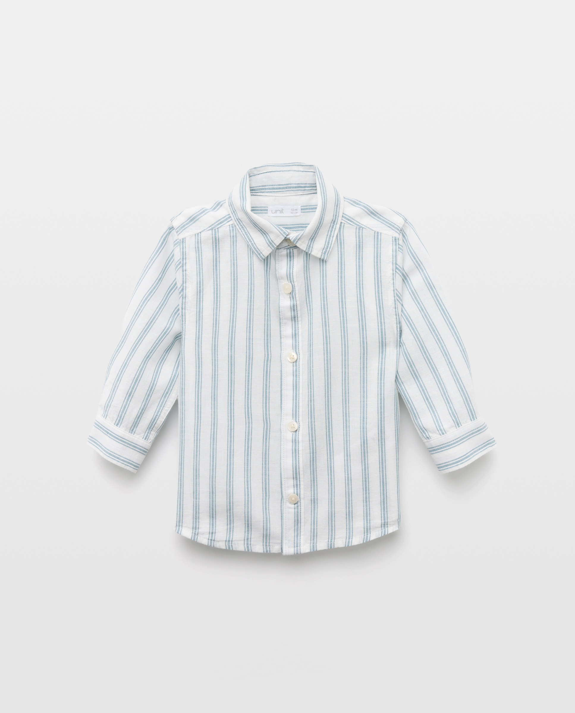 Camisa de bebé algodón-lino rayas Verde Pato-1