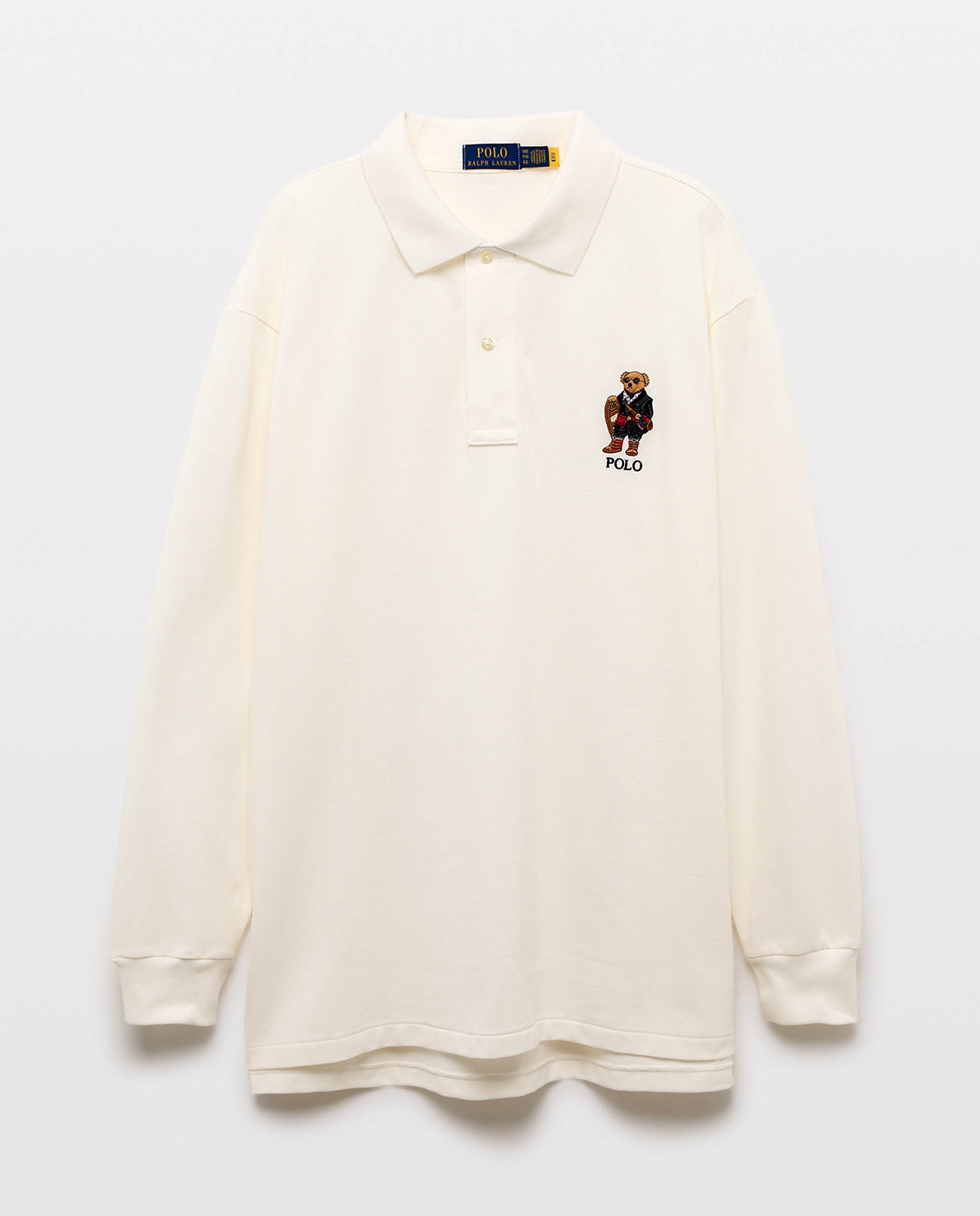 Polo de Piqué com Manga Comprida Tamanhos Grandes Creme-4