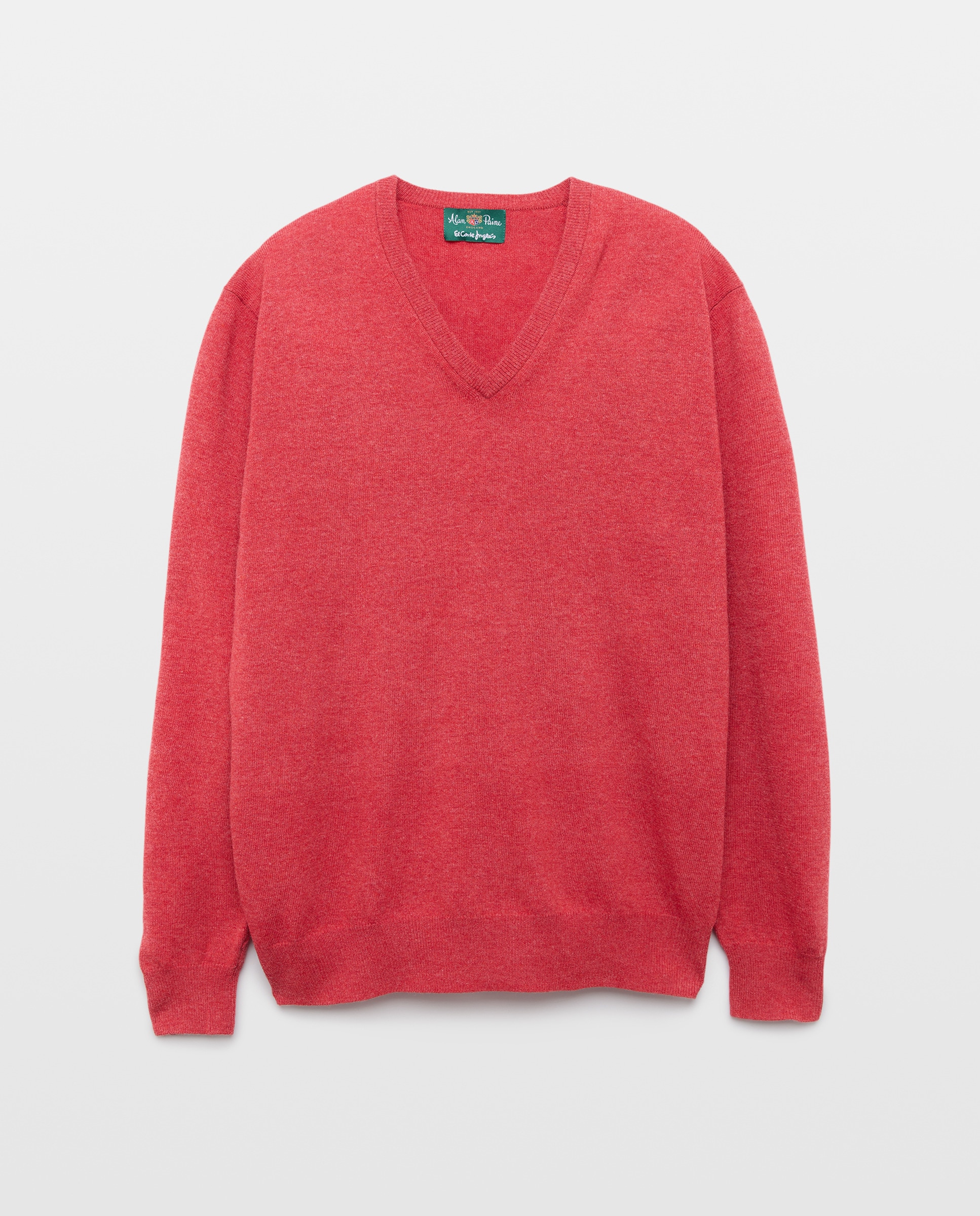 Jersey de lana 100% de hombre con cuello pico - Alan Paine - Rojo Rojo-4
