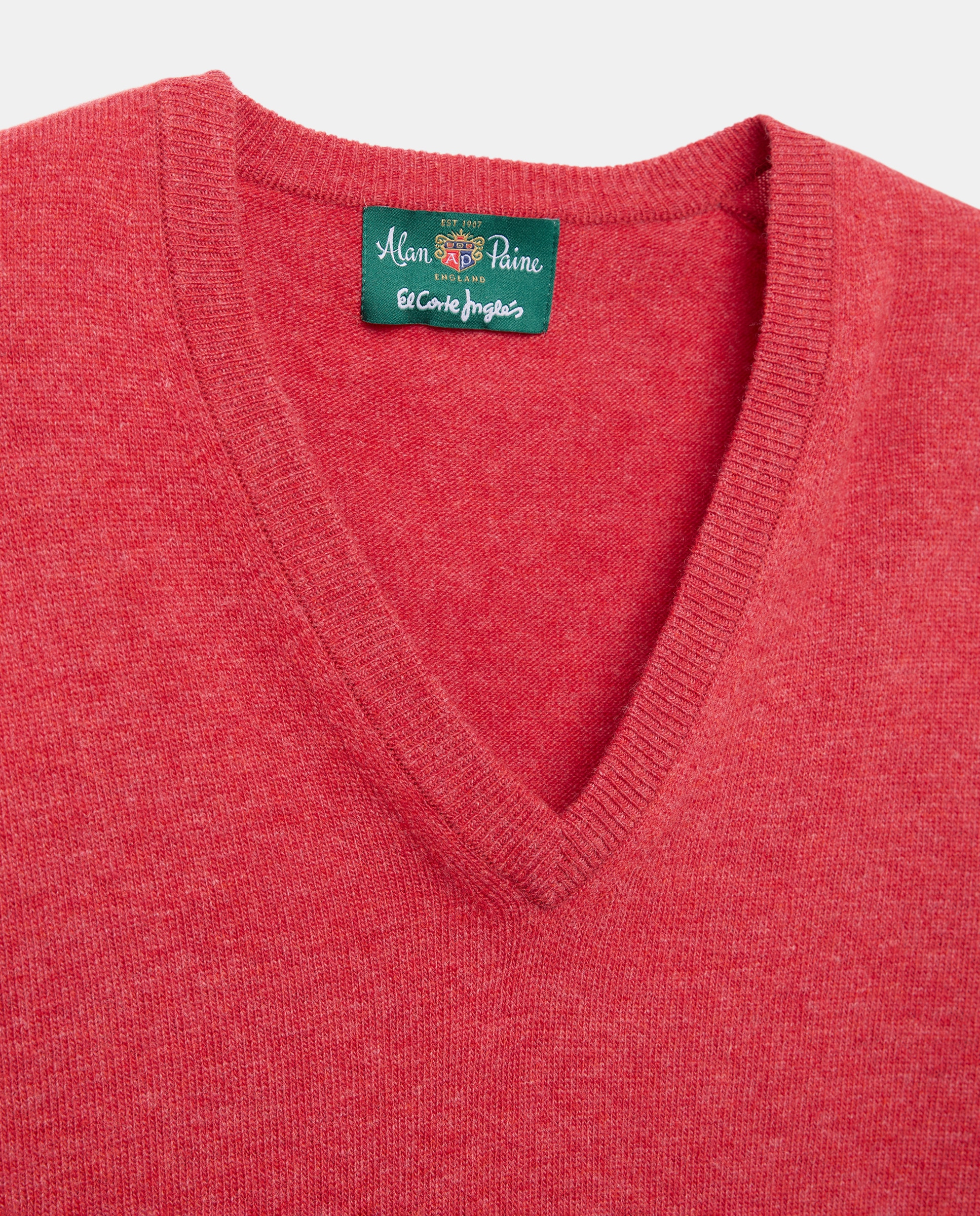 Jersey de lana 100% de hombre con cuello pico - Alan Paine - Rojo Rojo-5