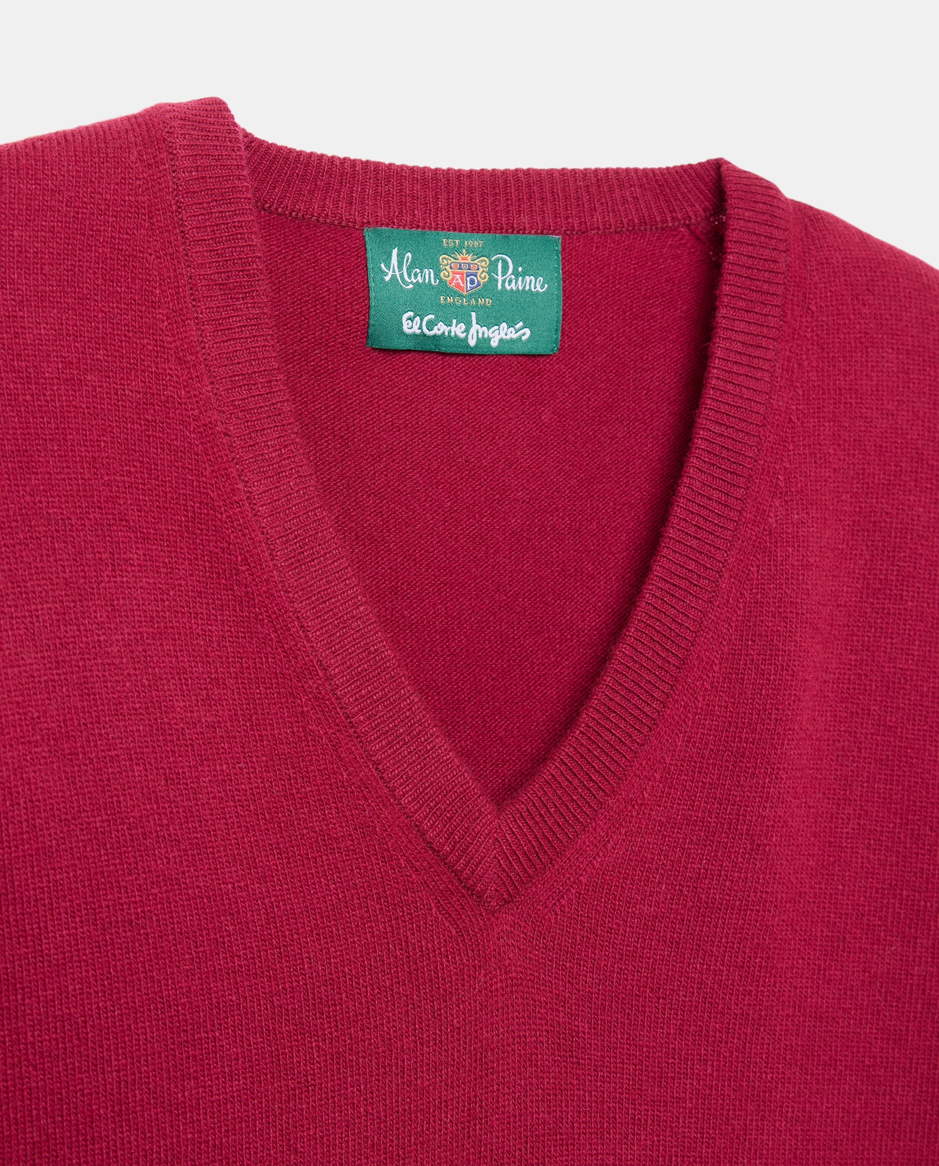 Jersey de lana 100% de hombre con cuello pico - Alan Paine - Burdeos Burdeos-5