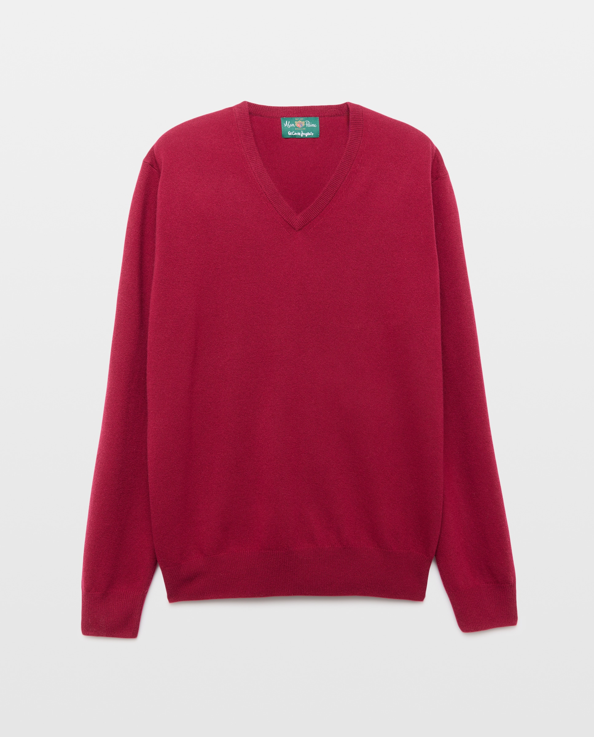 Jersey de lana 100% de hombre con cuello pico - Alan Paine - Burdeos Burdeos-4