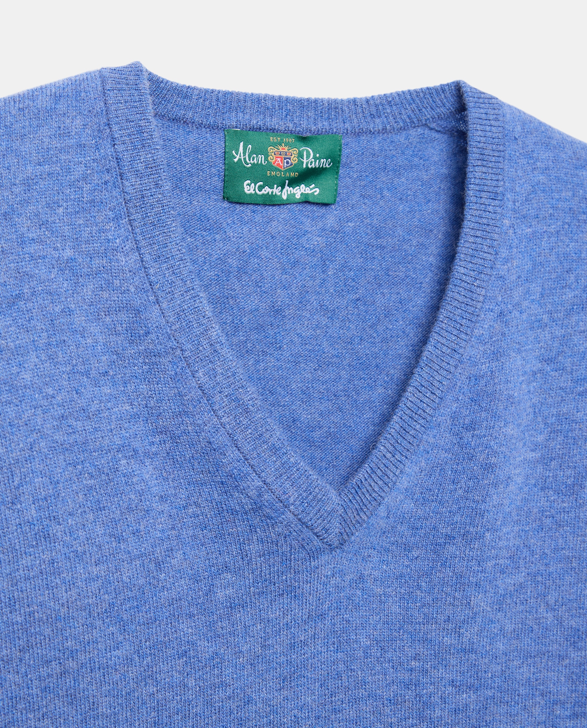 Jersey de lana 100% de hombre con cuello pico - Alan Paine - Azul Azul-5