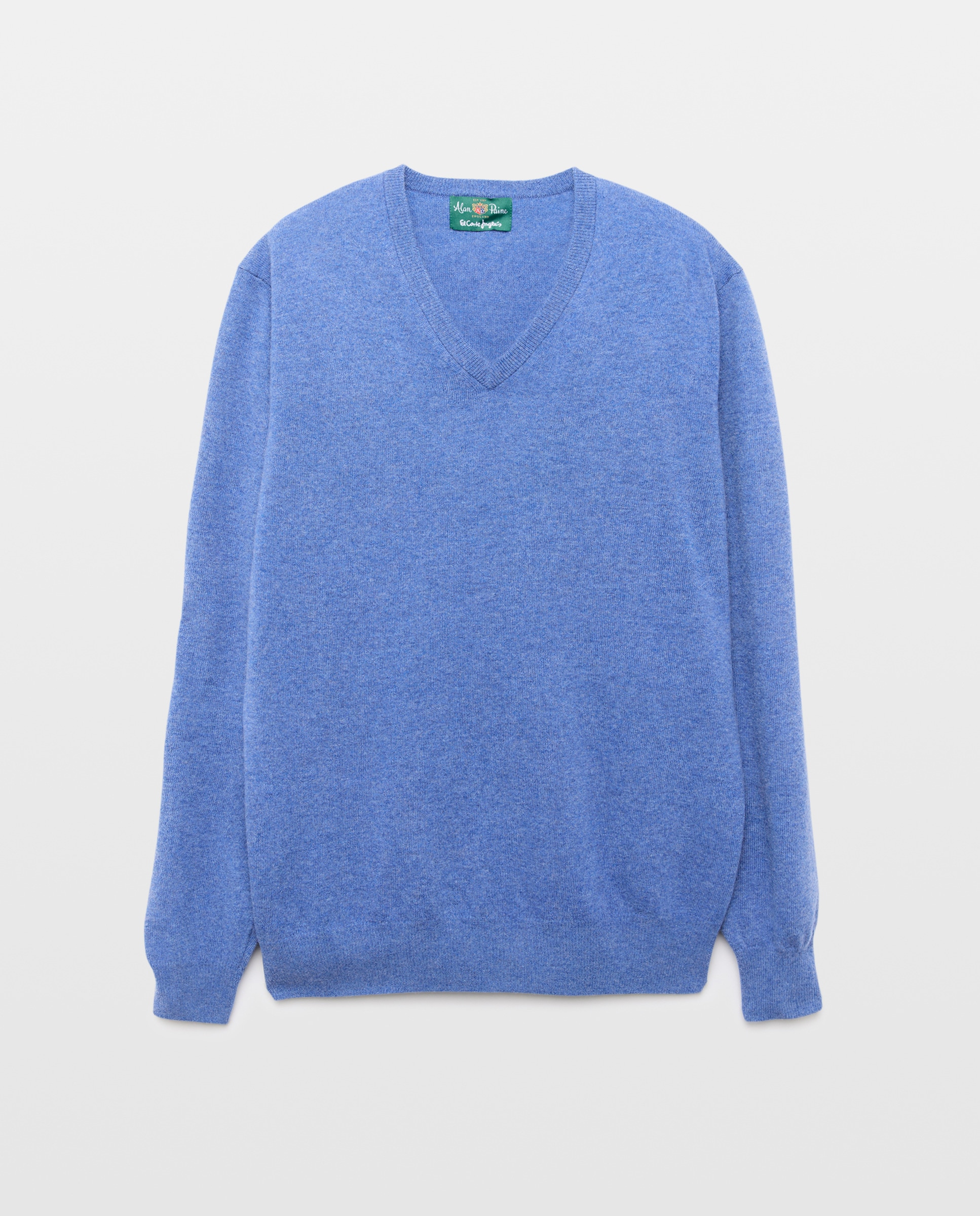 Jersey de lana 100% de hombre con cuello pico - Alan Paine - Azul Azul-4