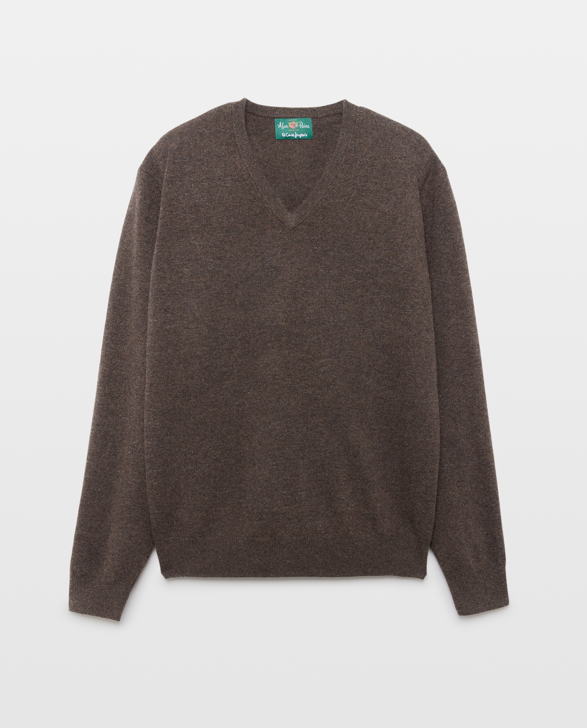 Camisola de Malha 100% Lã com Gola em Bico Castanho-escuro-4