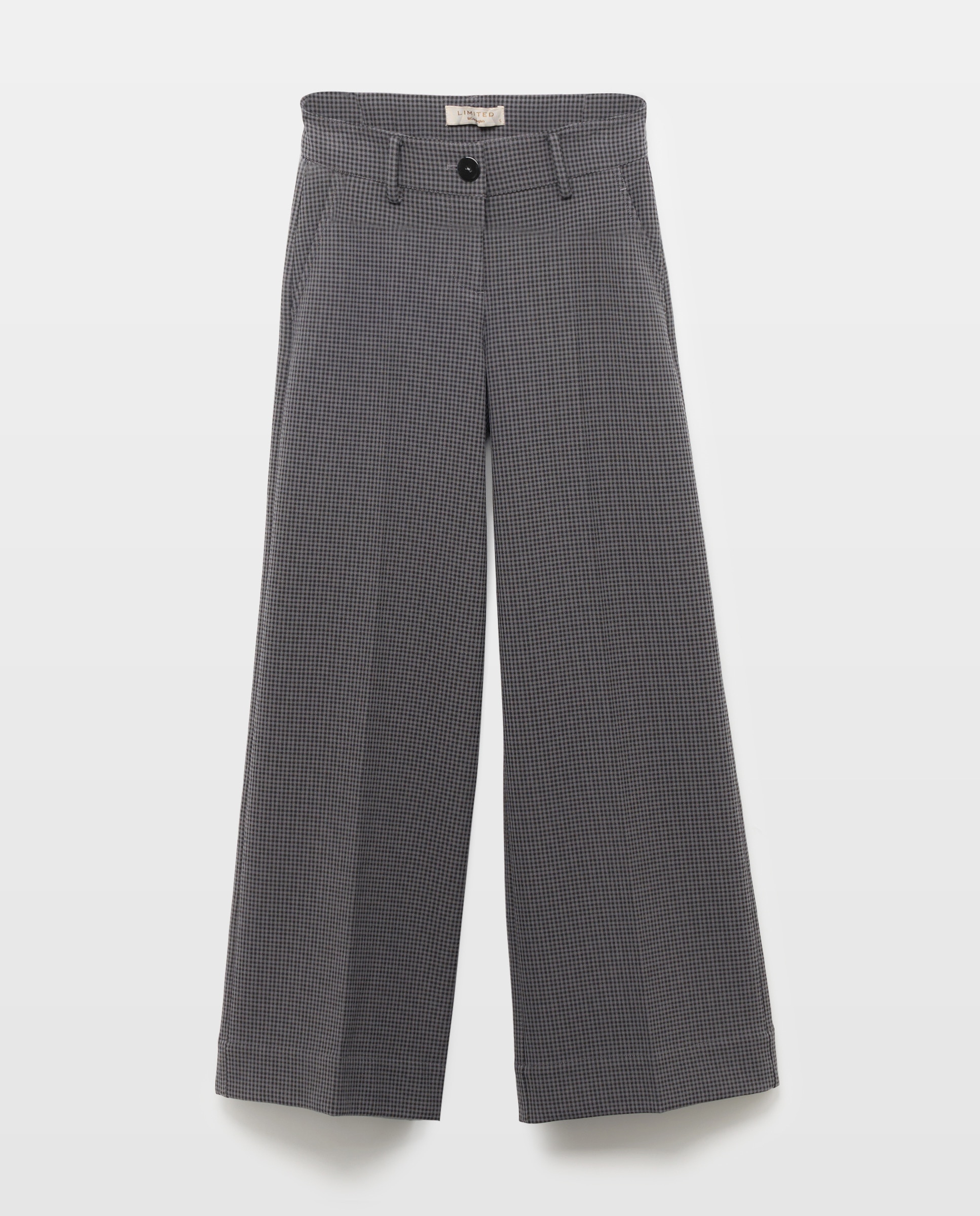 Calças Largas de Malha com Pespontos aos Quadrados Preto-4