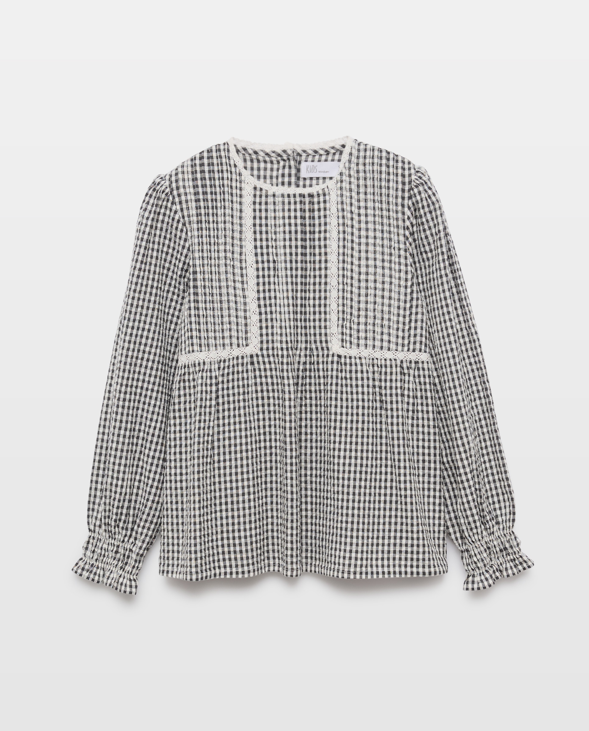 Blusa de Manga Comprida Romântica com Pregas Laterais Preto-4