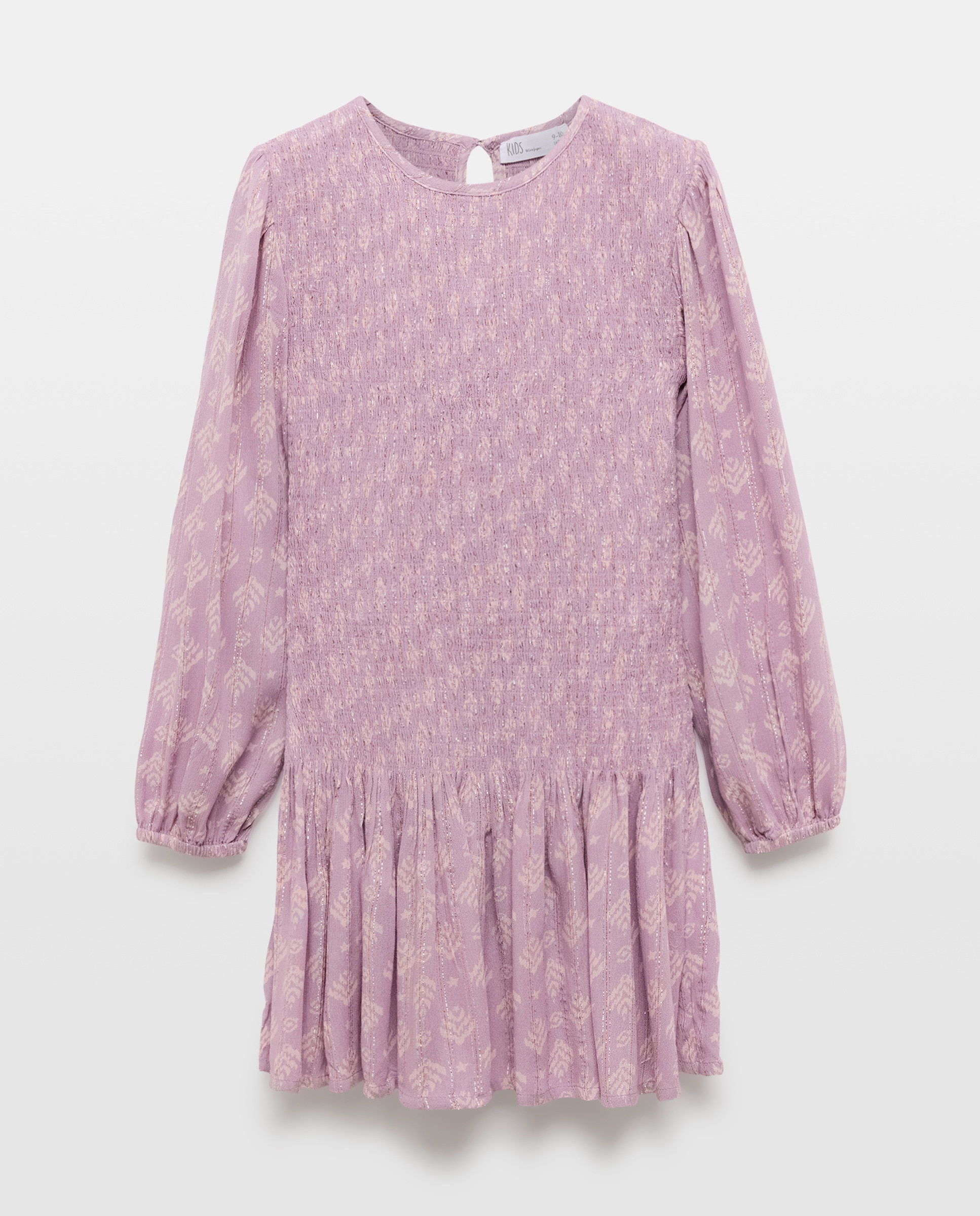 Vestido de Manga Comprida Estampado com Fio Metalizado e Engomado até à Anca Rosa-4