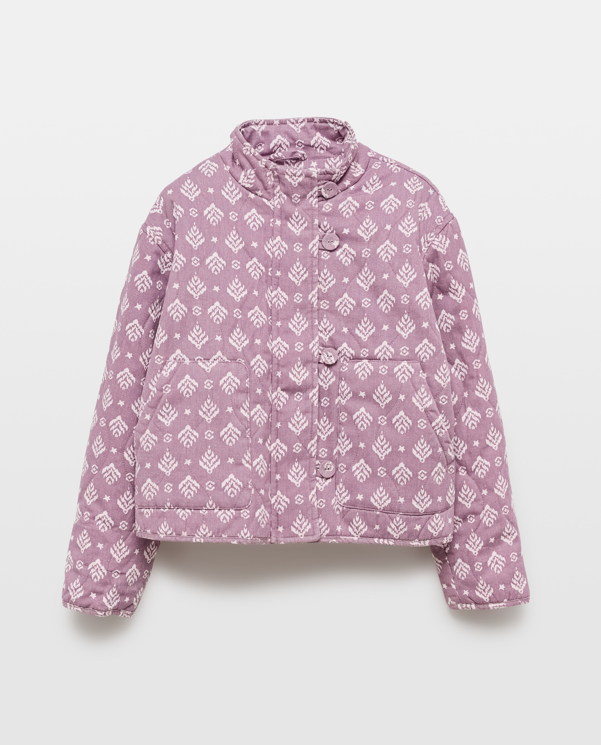 Casaco Acolchoado Quilted aos Losangos Estampado Rosa-5