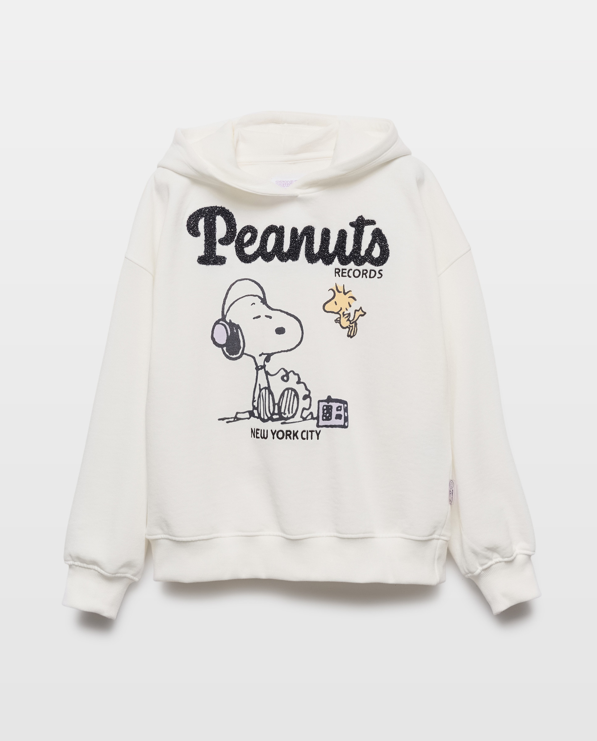 Sweatshirt com Capuz e Estampado Posicional do Snoopy a Ouvir Música 120 Cru-4