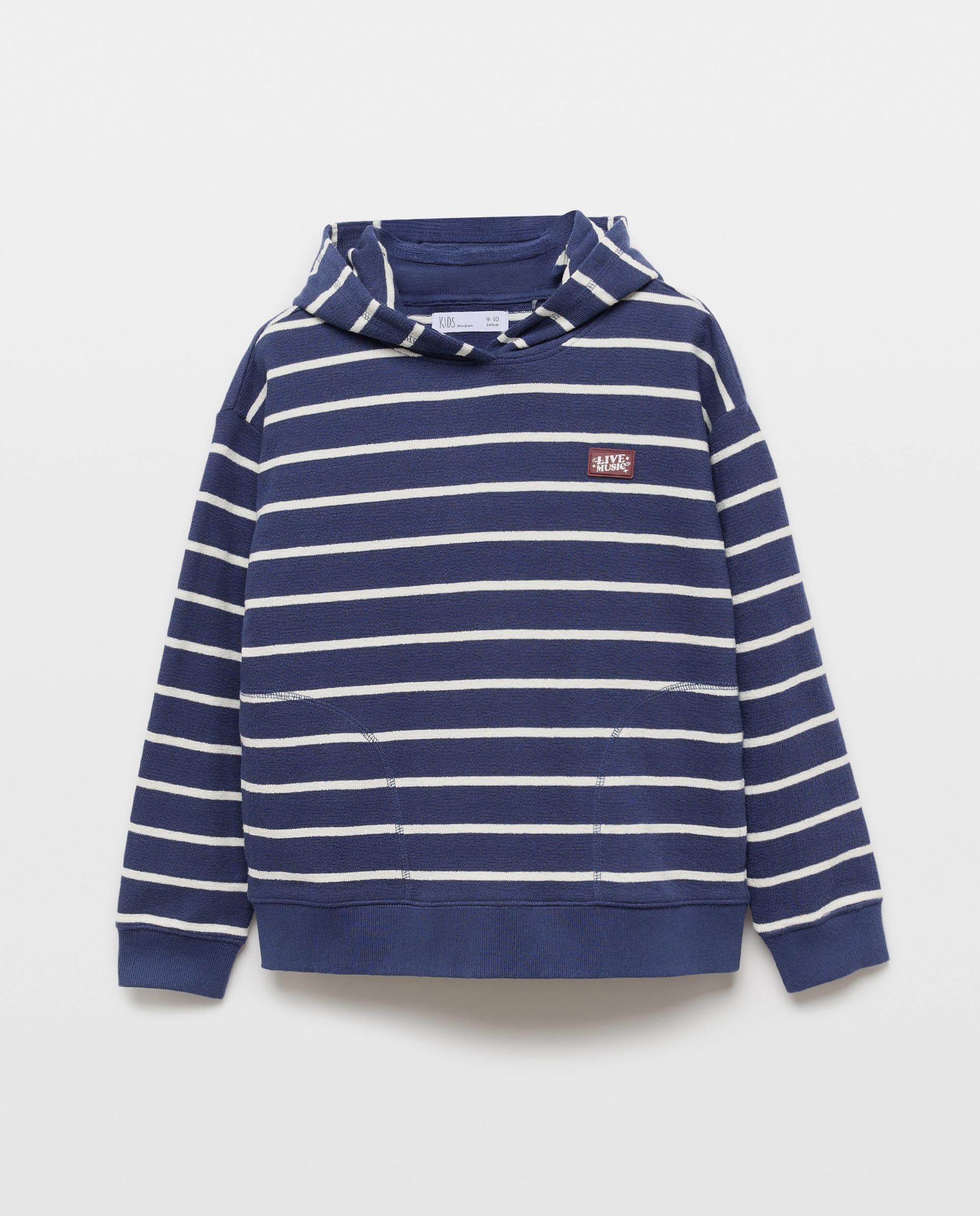 Sweatshirt Fechada às Riscas com Capuz Branco-4