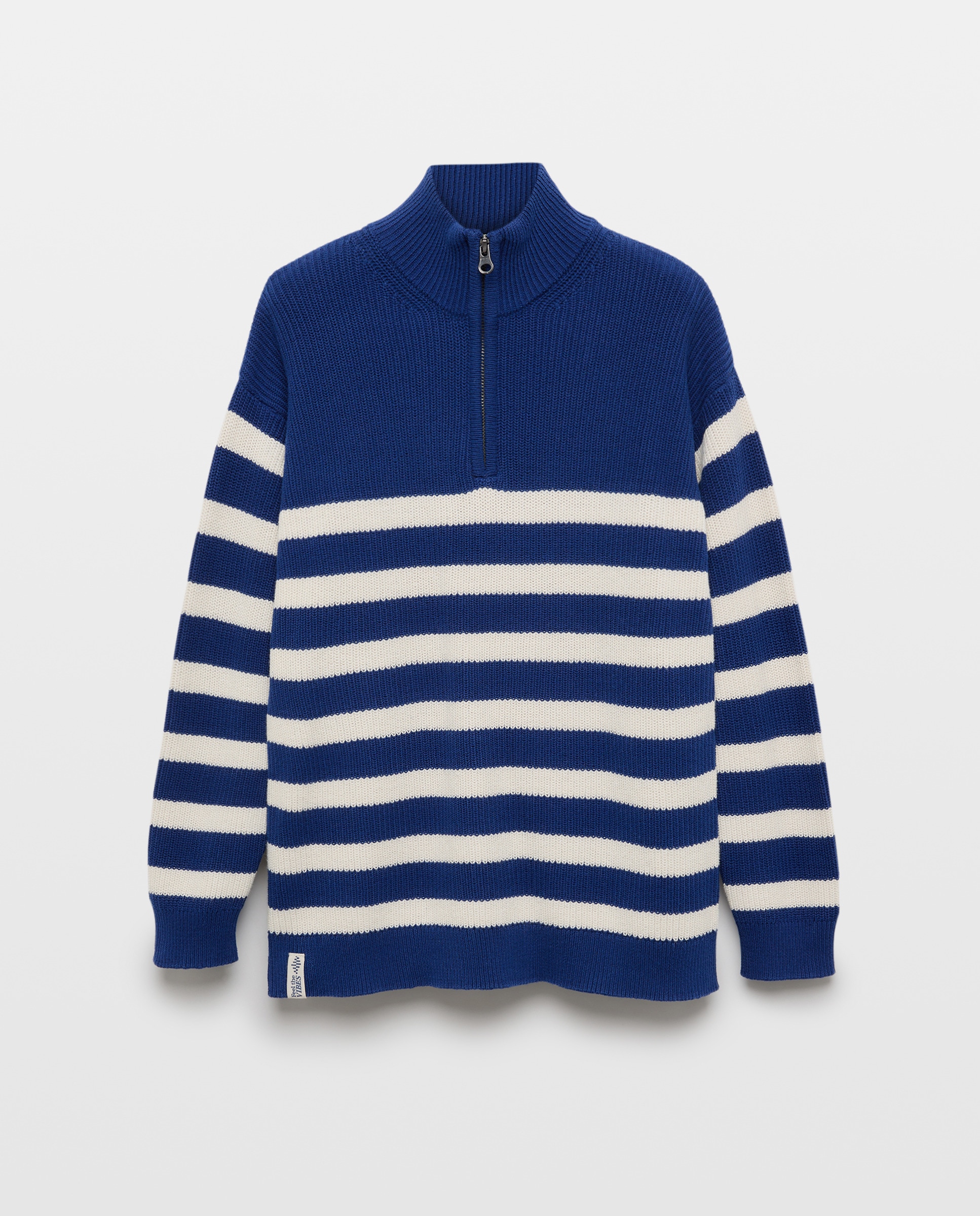 Camisola de Malha com Risca e Fecho de Correr Azul-5