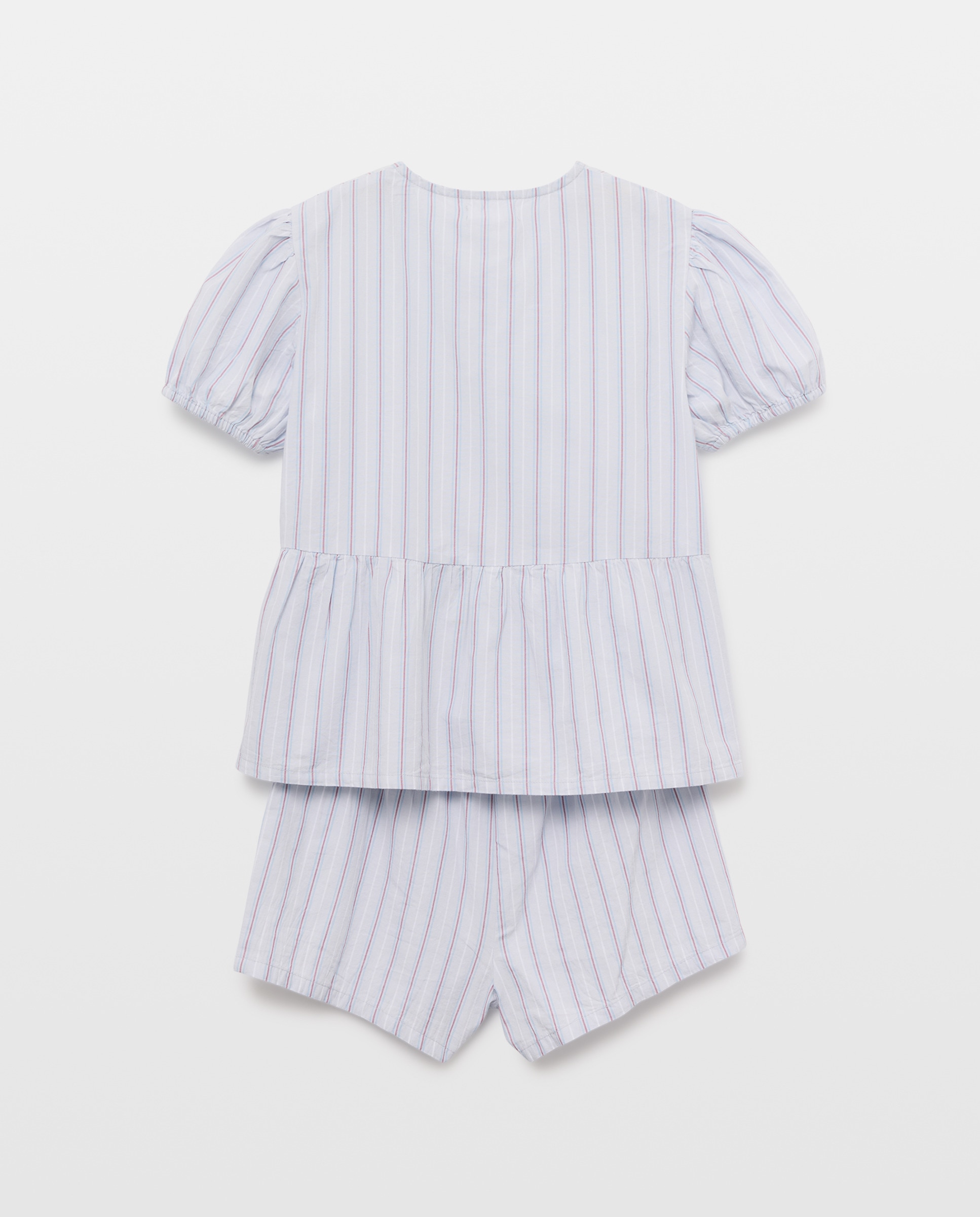 Pijama de niña popelín corto de rayas 410 Azul claro-2