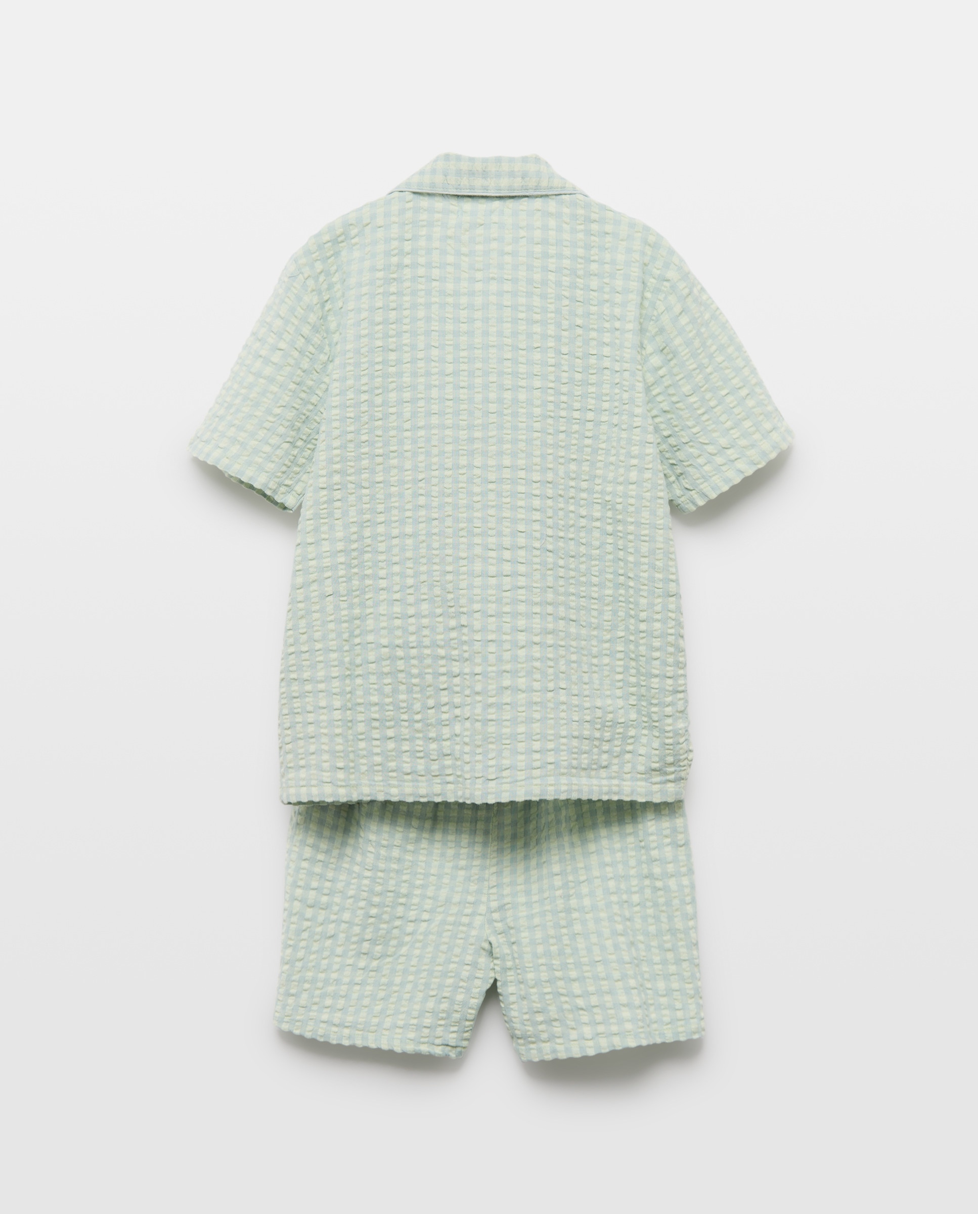 Pijama de niño seersucker corto de cuadros Verde-2