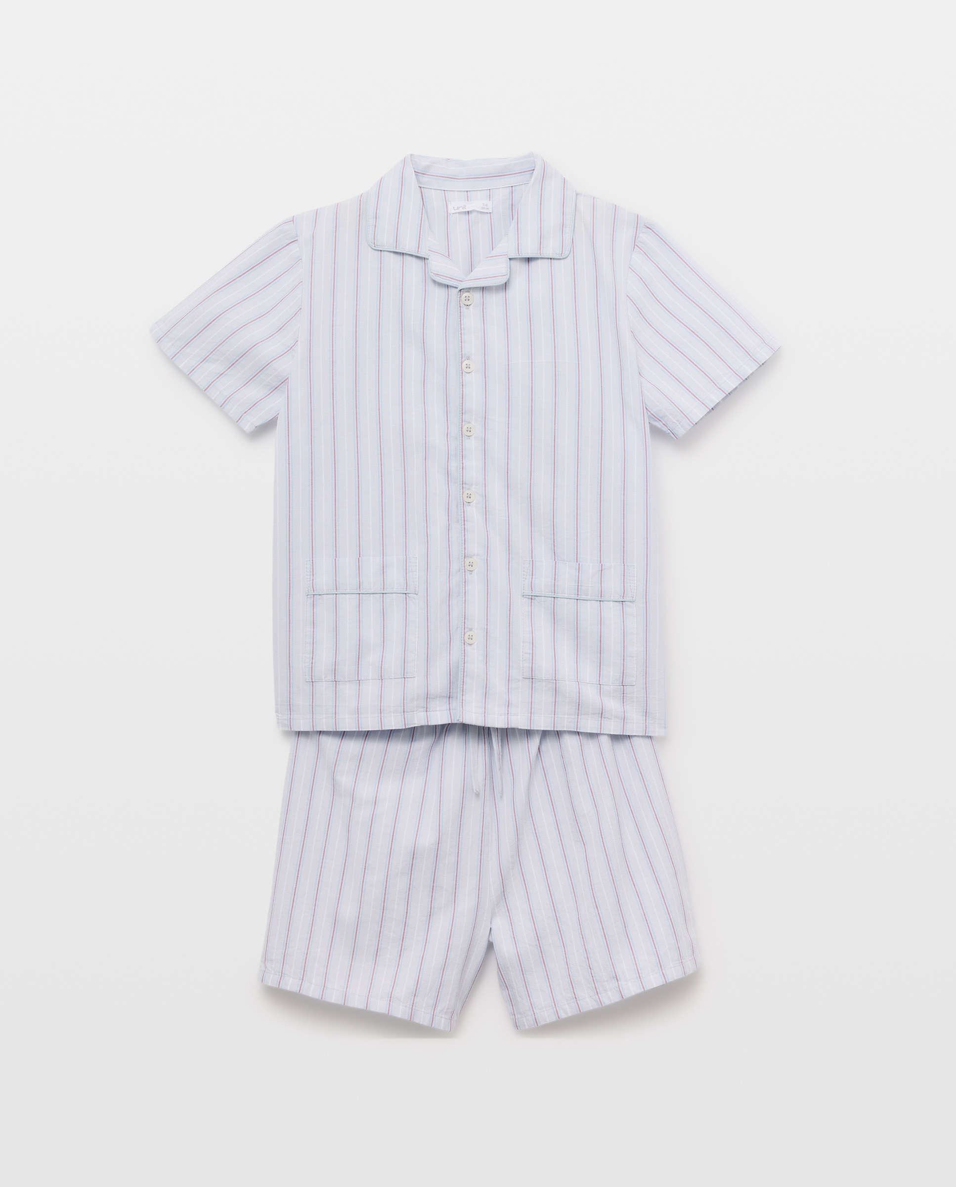 Pijama de niño de popelín corto de rayas 410 Azul claro-1