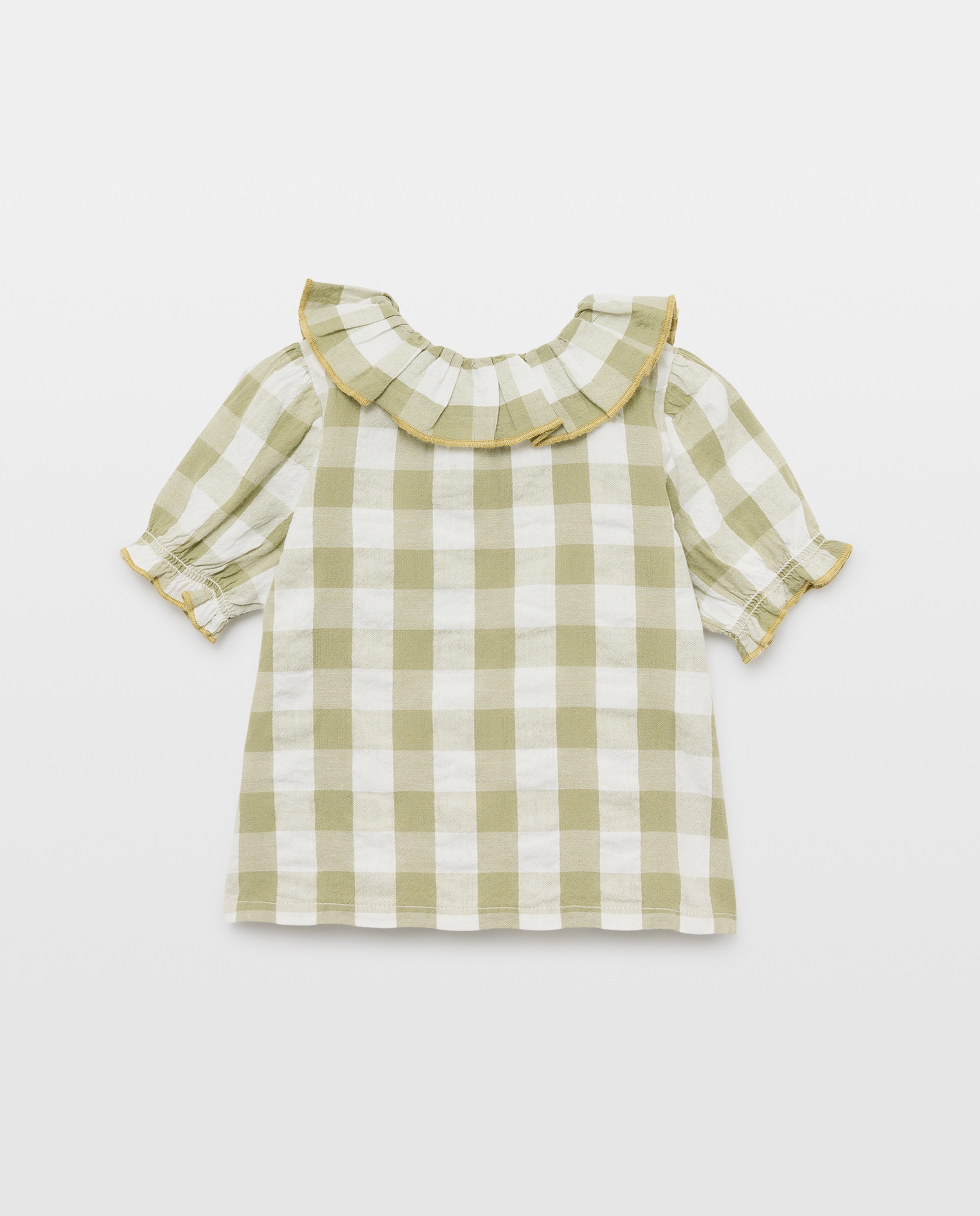 Blusa bebé niña con cuello y cuadros vichy 520 Kaki-2
