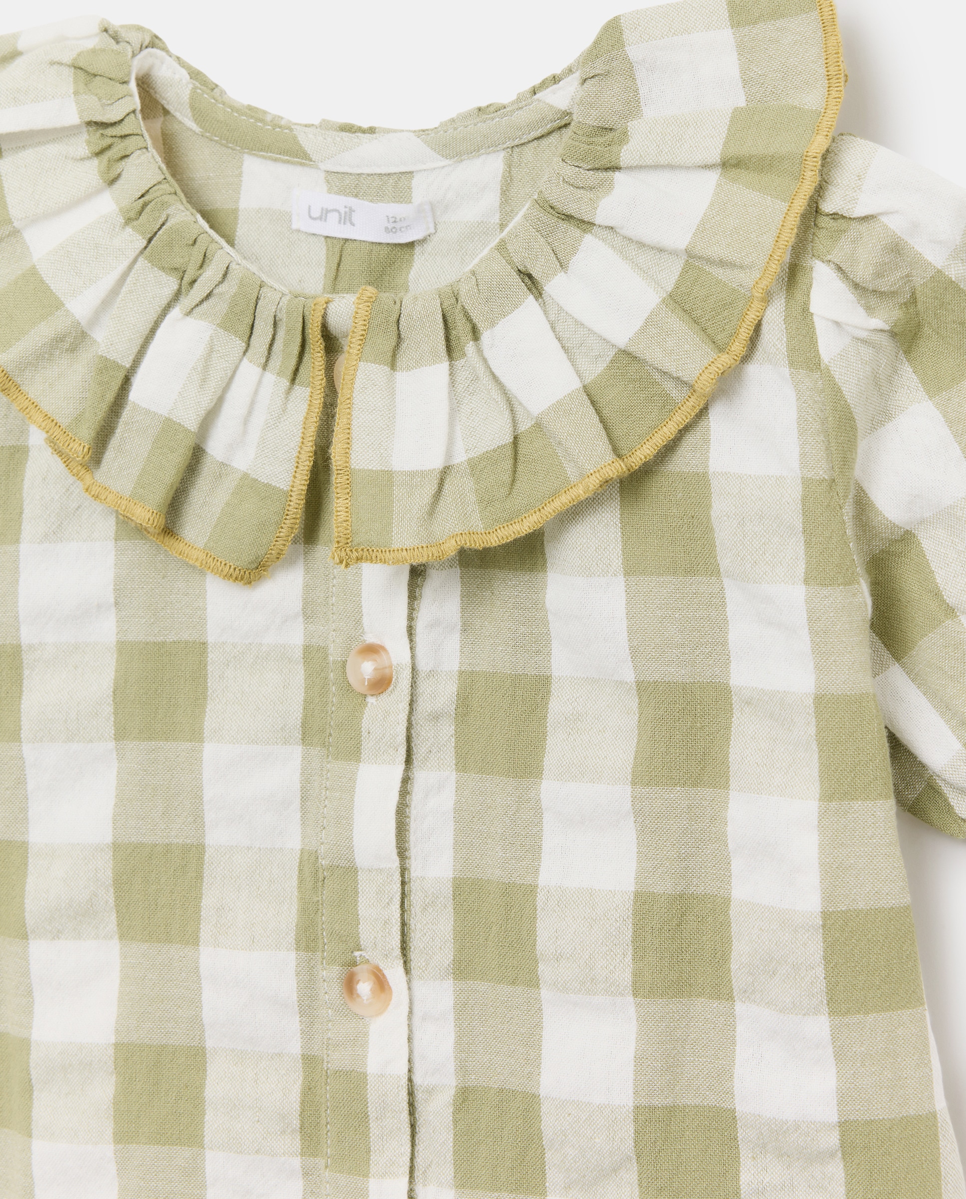 Blusa bebé niña con cuello y cuadros vichy 520 Kaki-3