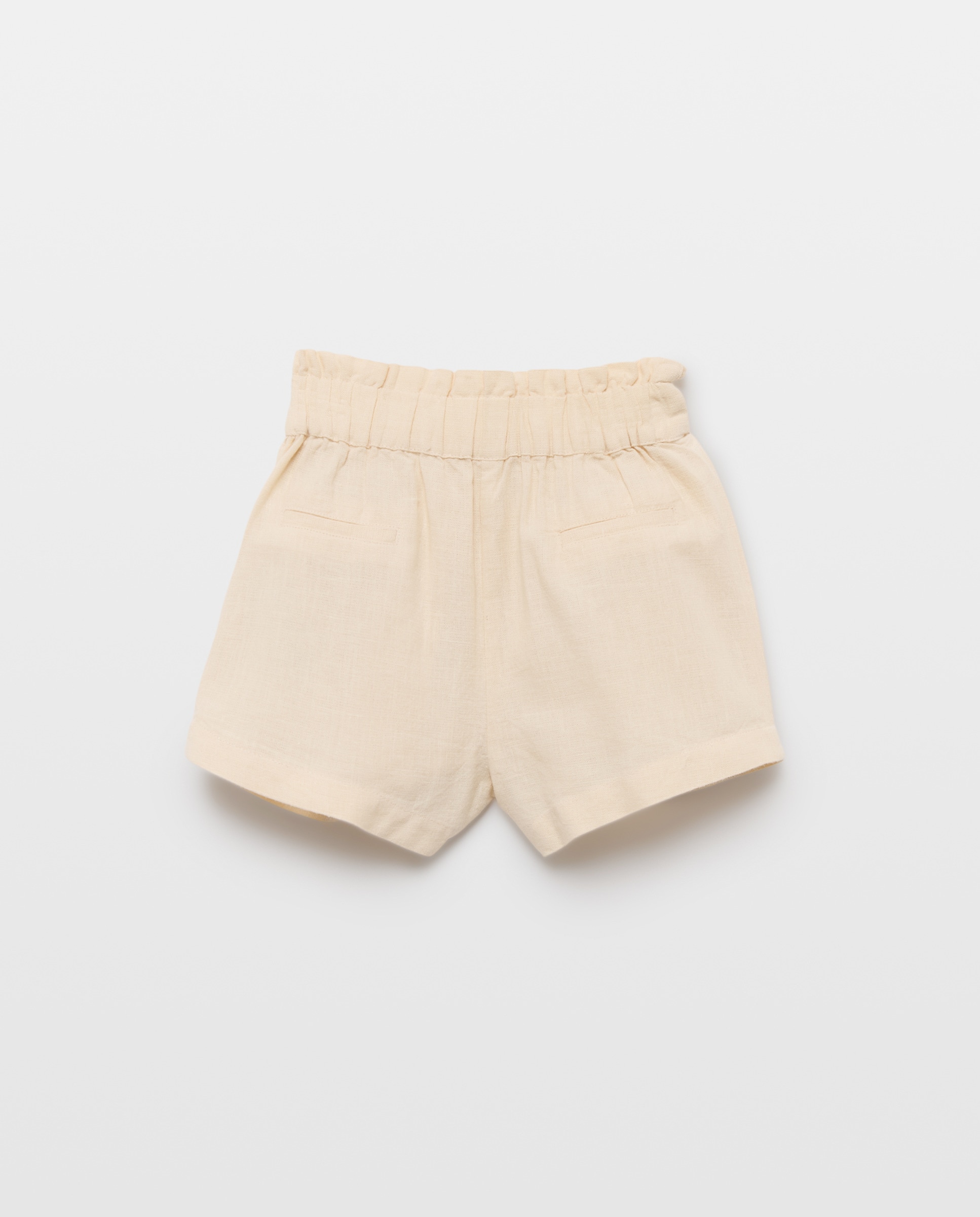 Short bebé niña  con lazo de lino Tostado-2