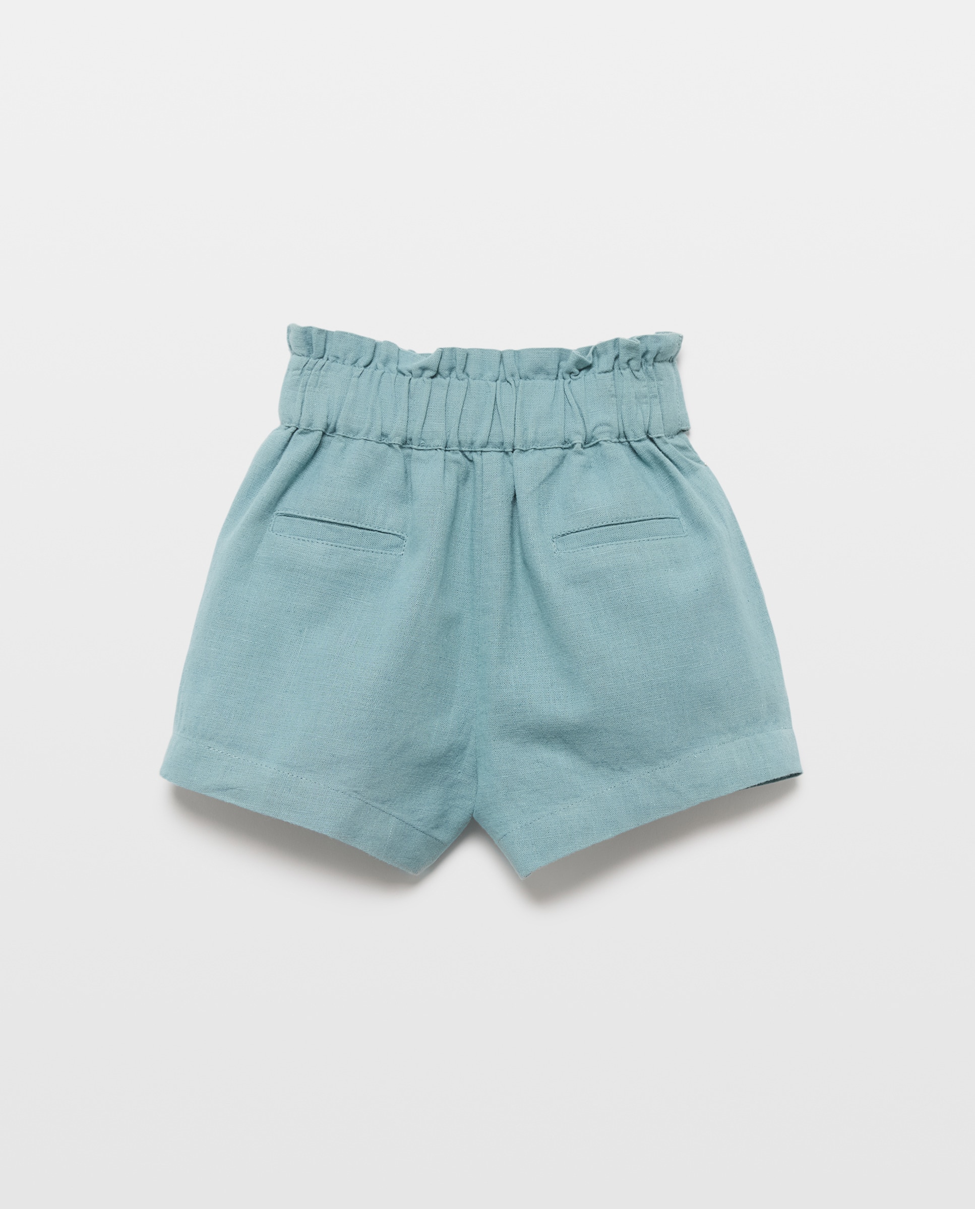 Short bebé niña  con lazo de lino Verde Pato-2