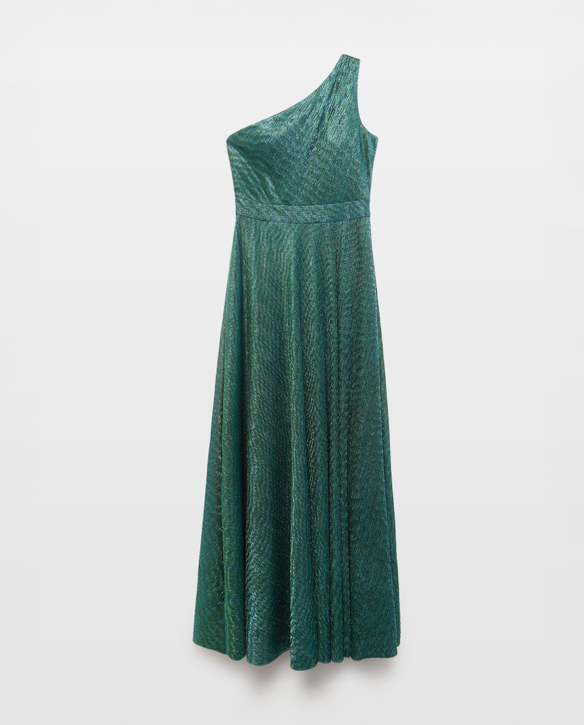 Vestido Comprido de Malha de Fio Metalizado Assimétrico Verde-4
