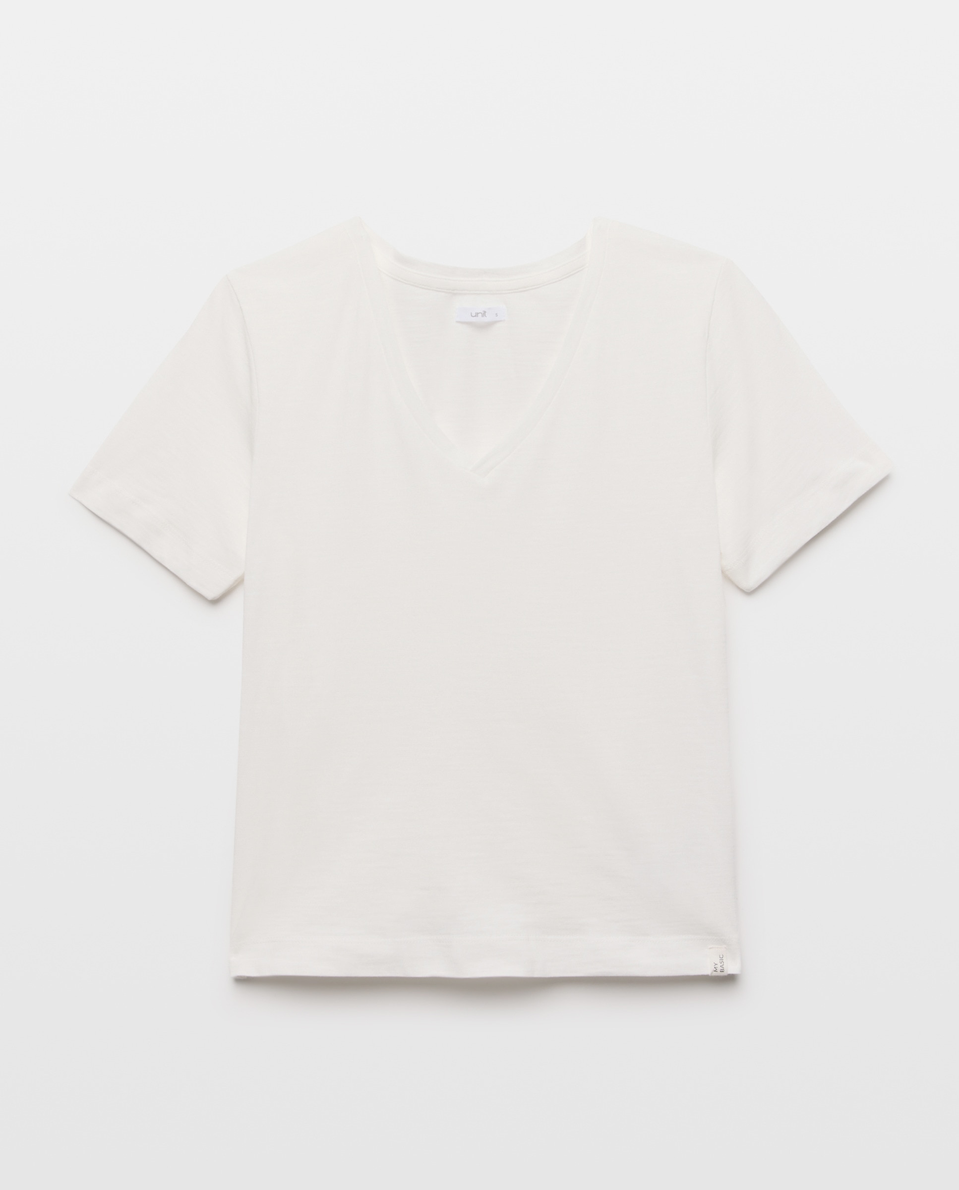Camiseta básica de mujer cuello pico 120 Crudo-4