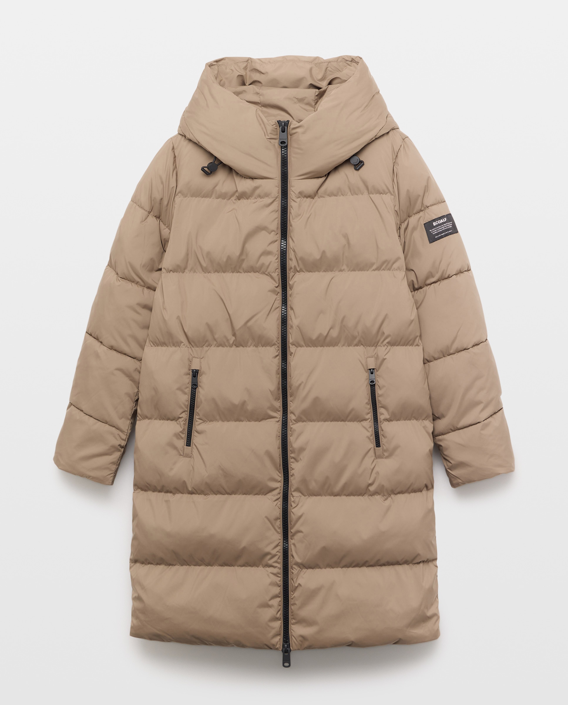 Sobretudo Acolchoado com Fecho de Correr, Capuz e Bolsos Laterais Castanho-claro-4