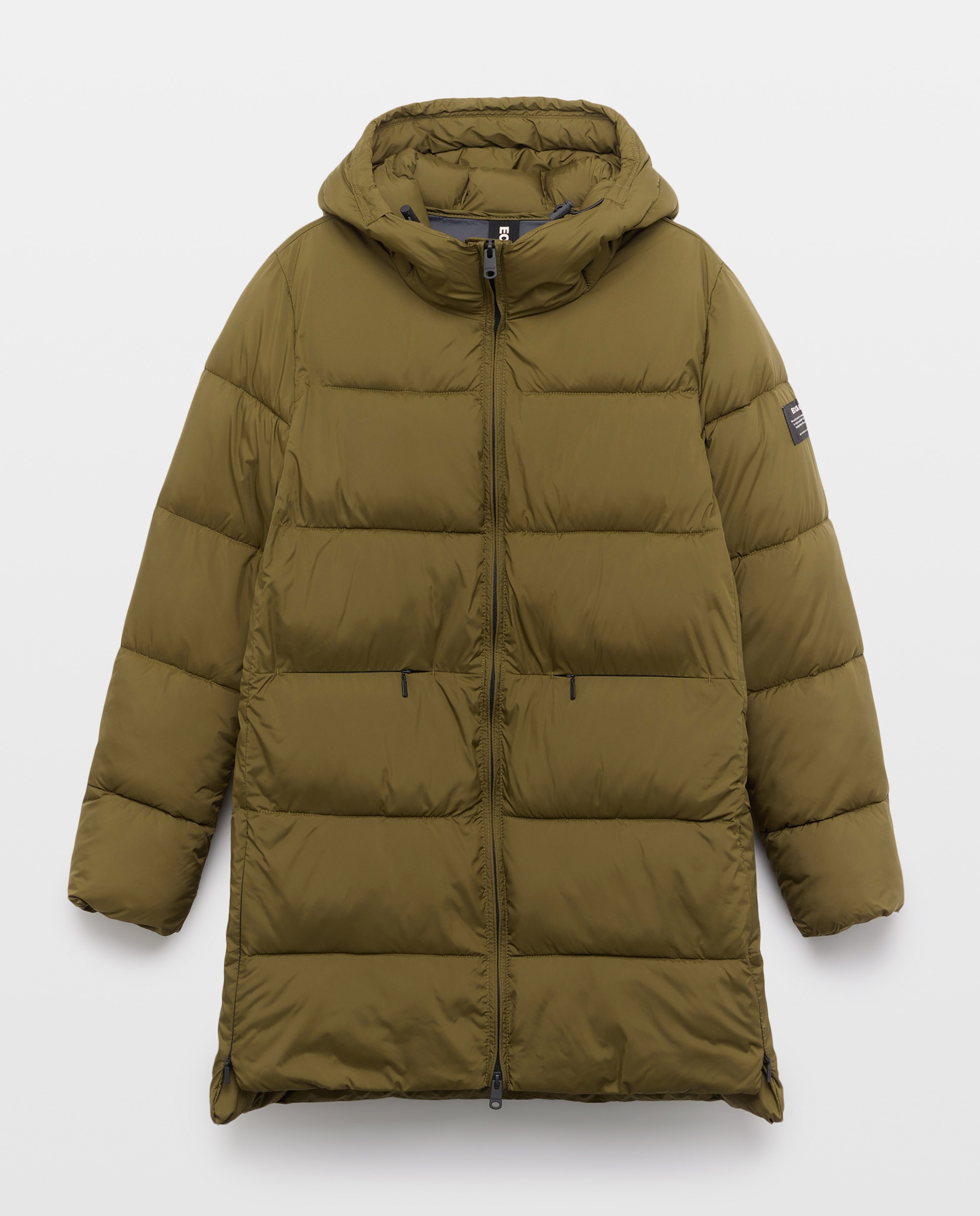 Sobretudo Acolchoado com Fecho de Correr, Capuz e Bolsos à Frente Verde-militar-5