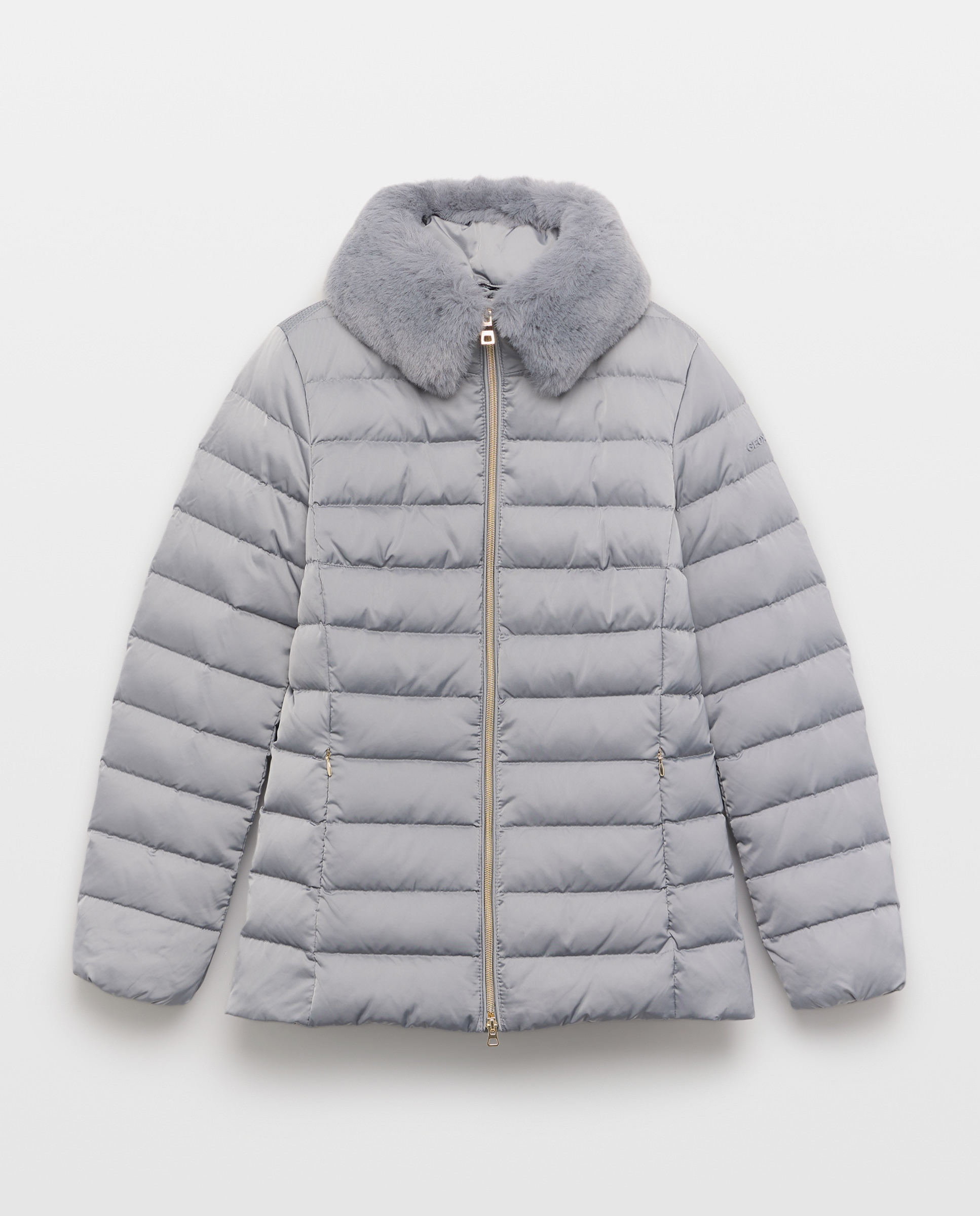 Blusão Acolchoado de Comprimento Médio com Capuz Cinzento-claro-1