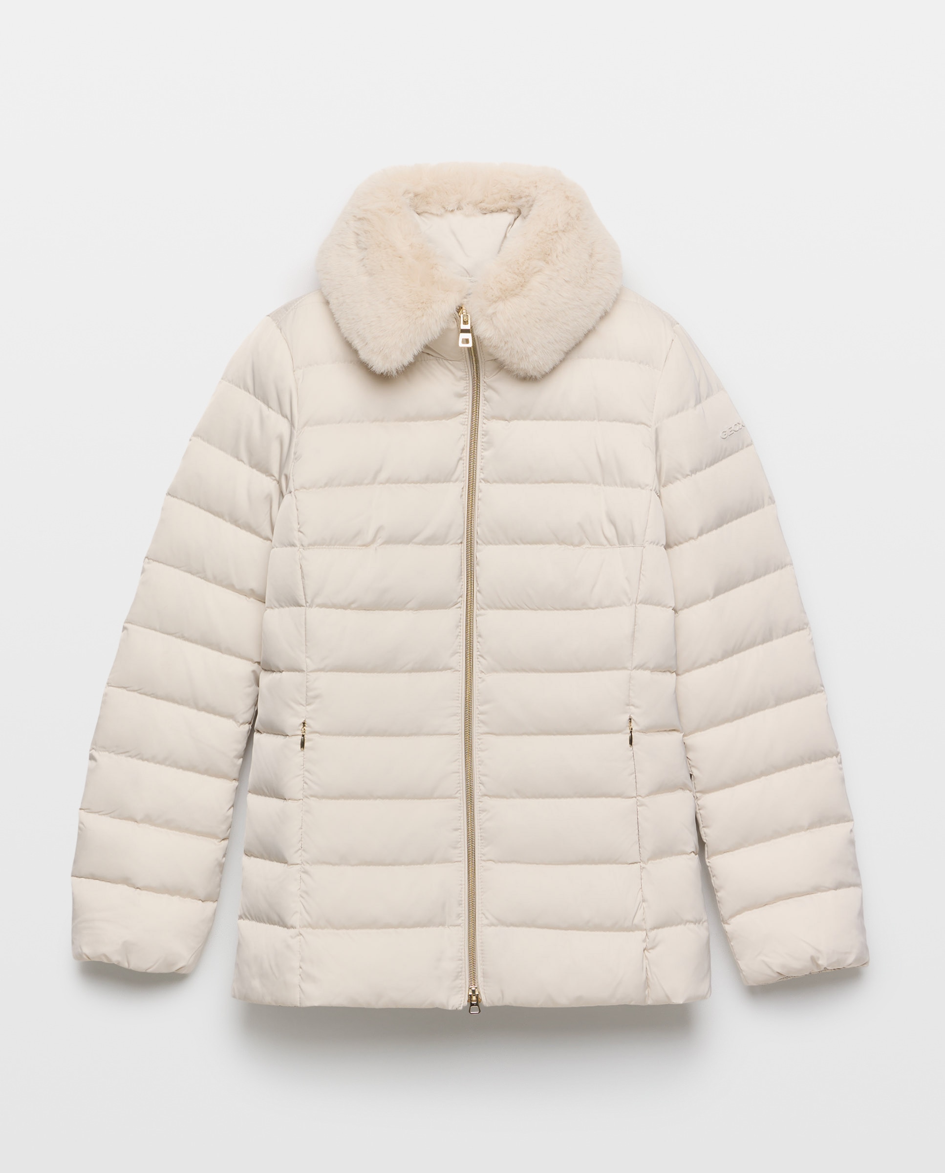 Blusão Acolchoado de Comprimento Médio com Capuz Branco-1