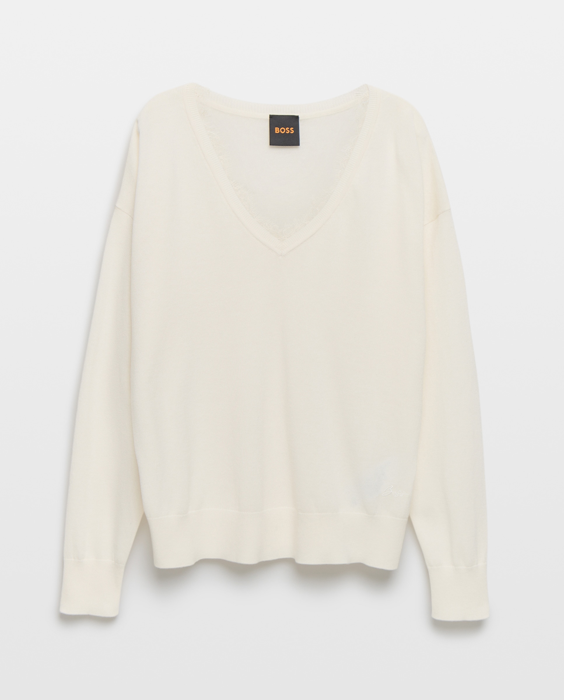 Camisola de Malha de Lã Virgem e Algodão com Manga Comprida Branco-4