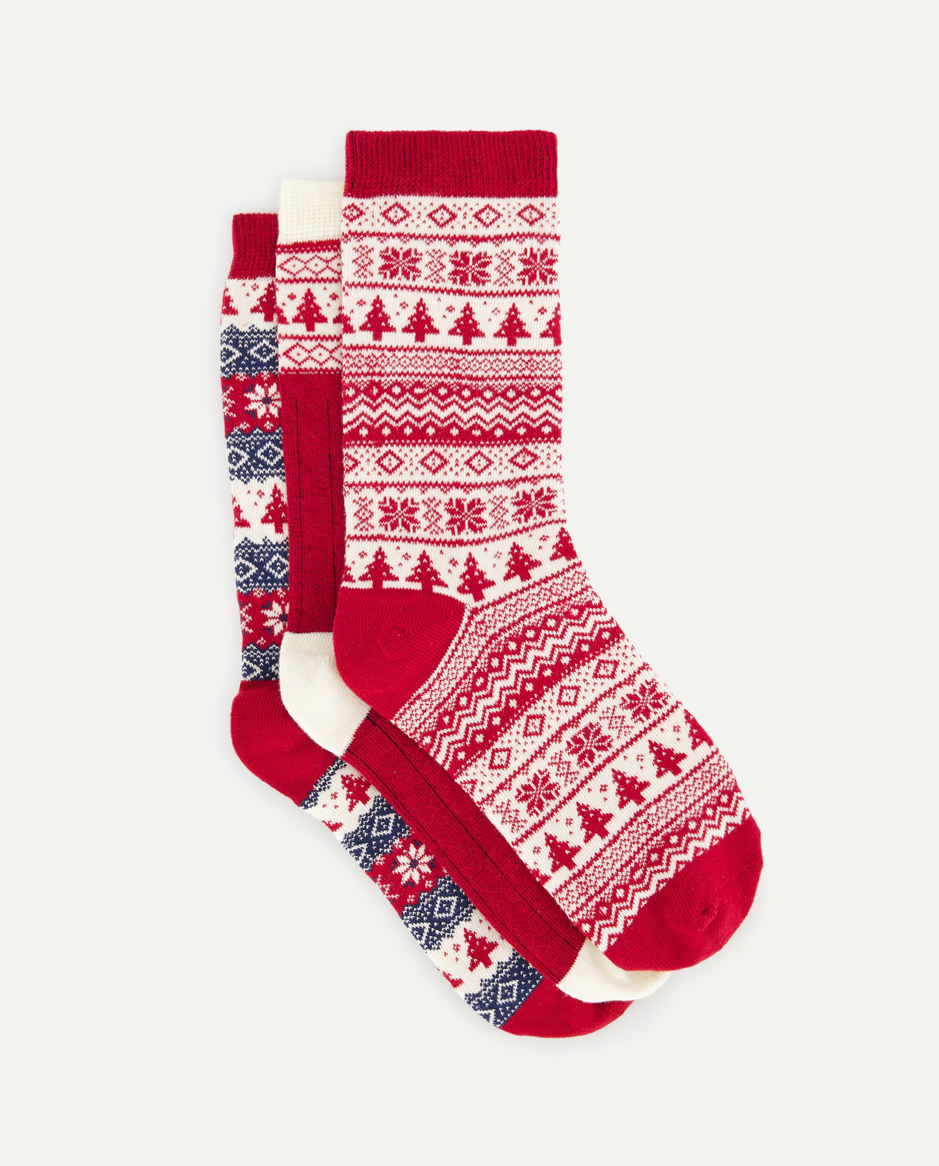Pack 3 calcetines mujer algodón estampados Rojo-1