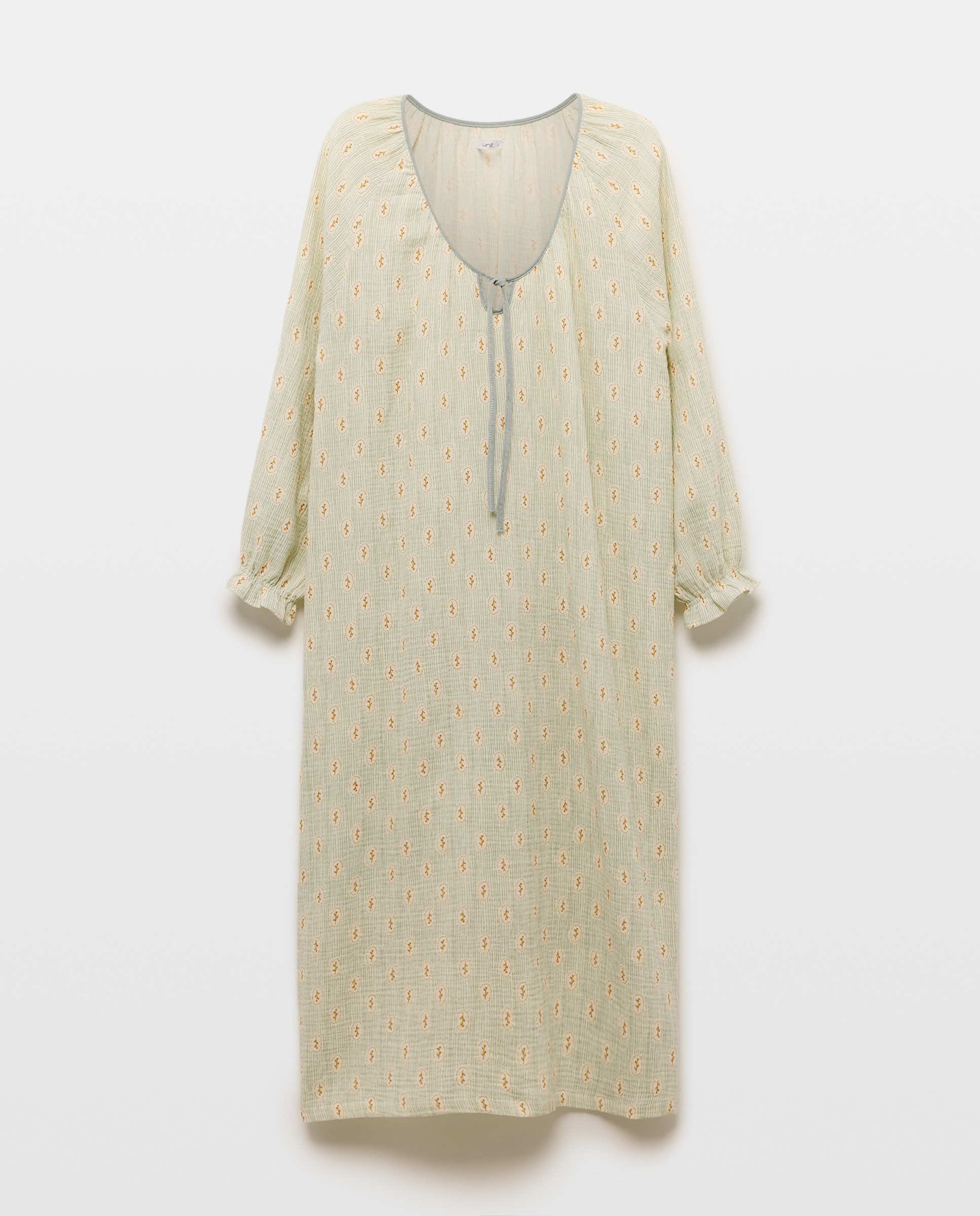 Camisón mujer algodón largo estampado lazo 582 Verde agua-3