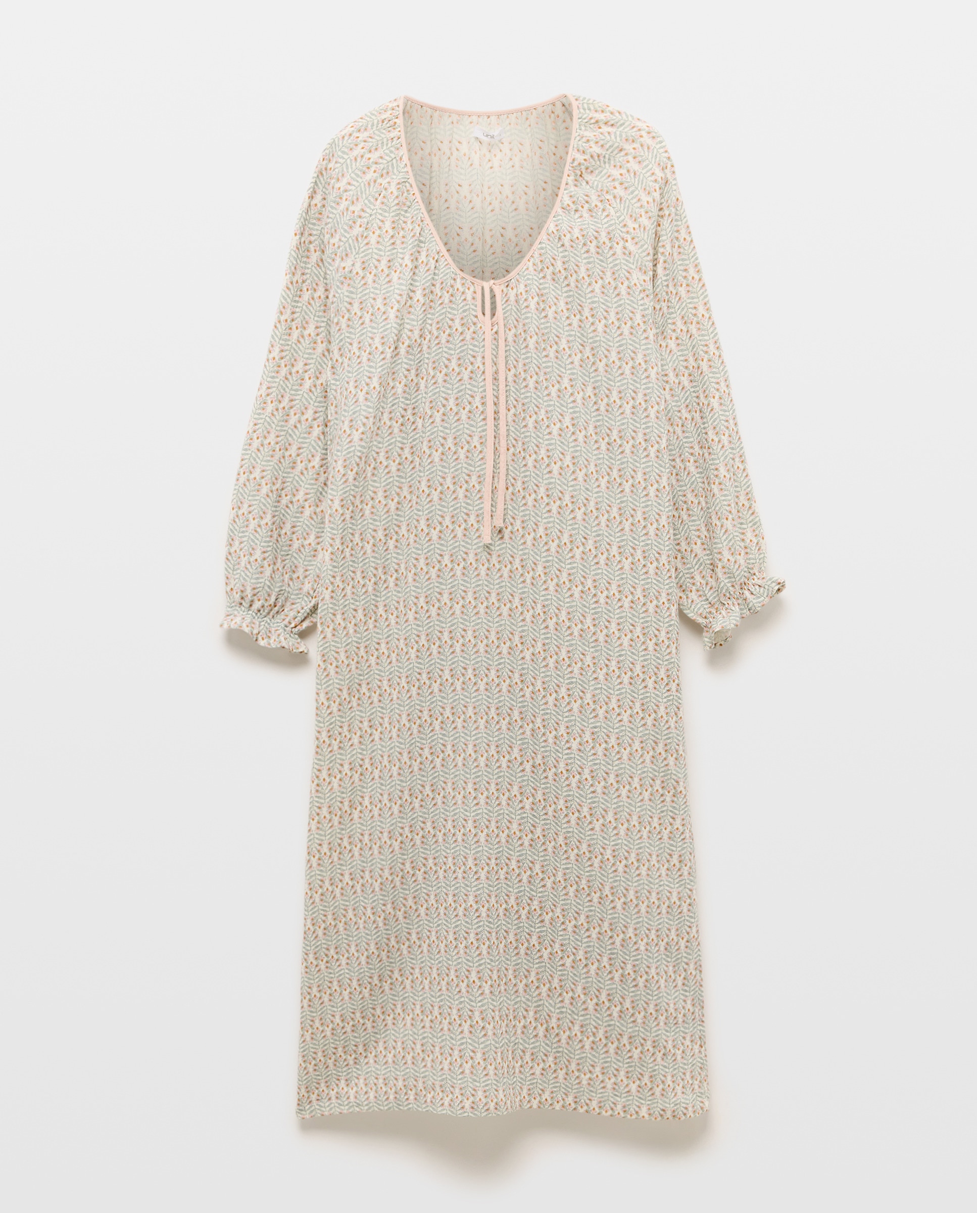 Camisón mujer algodón largo estampado lazo Rosa claro-3